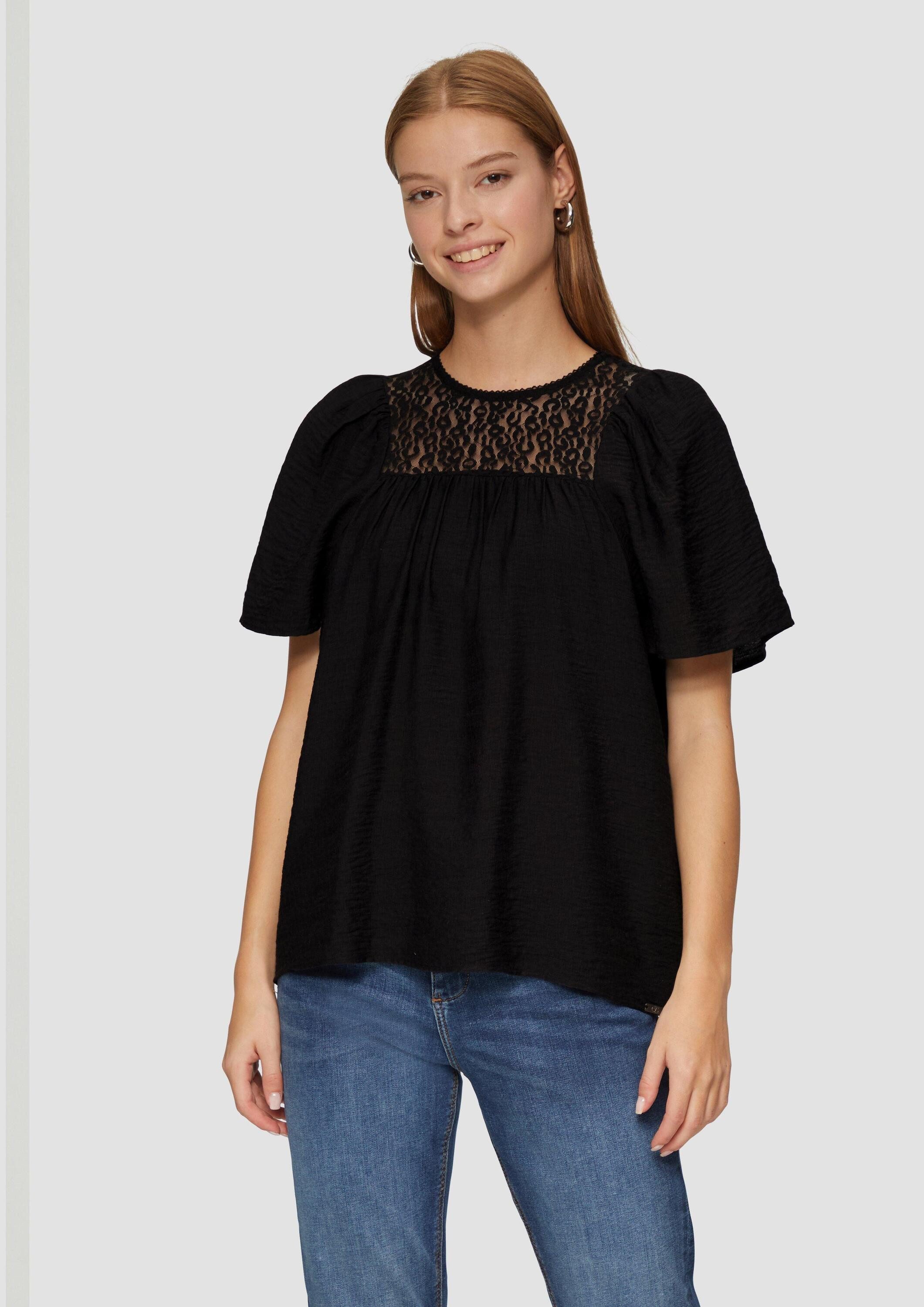 QS Kurzarmbluse Bluse Bluse mit Leo-Spitze günstig online kaufen