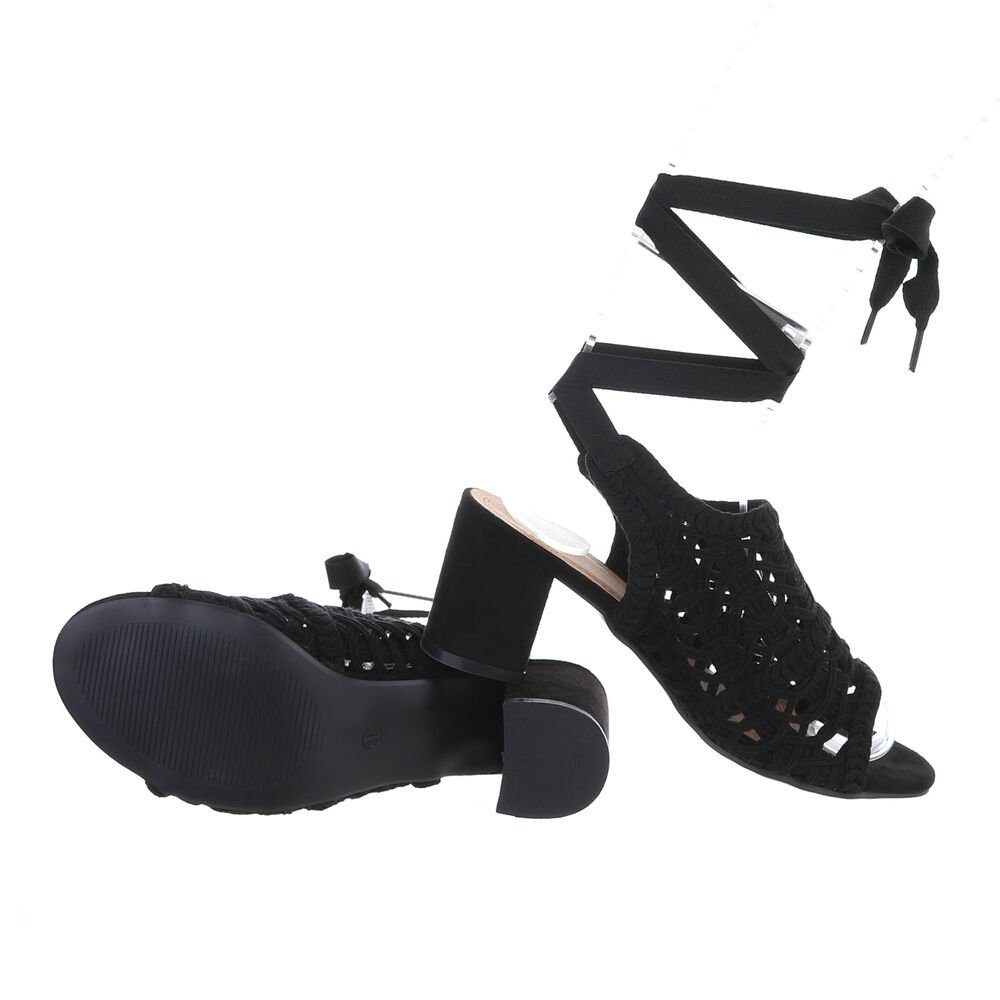 Ital-Design Damen Boho/Hippie Sandalette Keilabsatz/Wedge Keilsandaletten in Schwarz