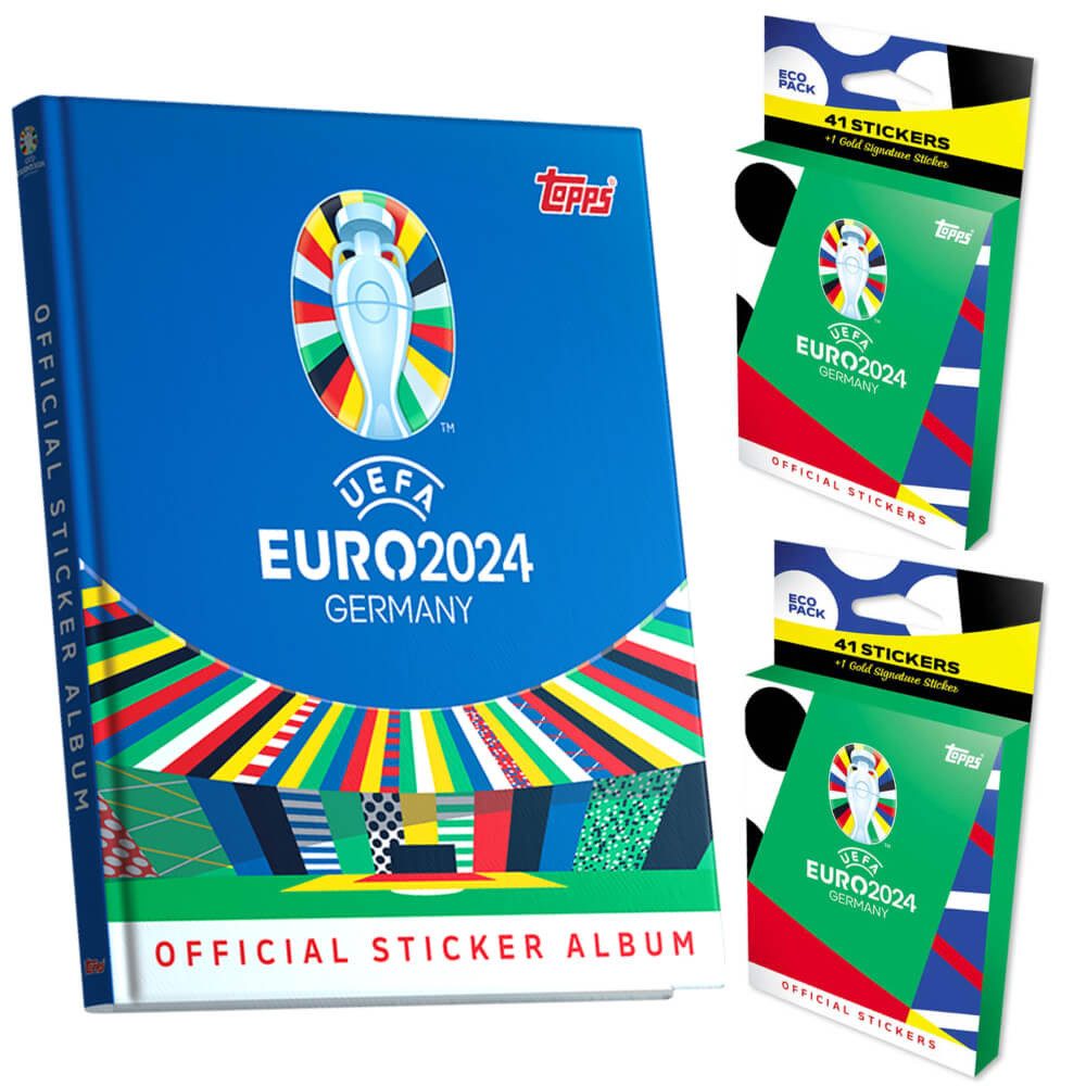 Topps Sticker Topps UEFA EURO 2024 Sticker - Fußball EM Sammelsticker - 1 Hardcover, (Set), UEFA EURO 2024 Sticker - 1 Hardcover Album + 2 Eco Blister