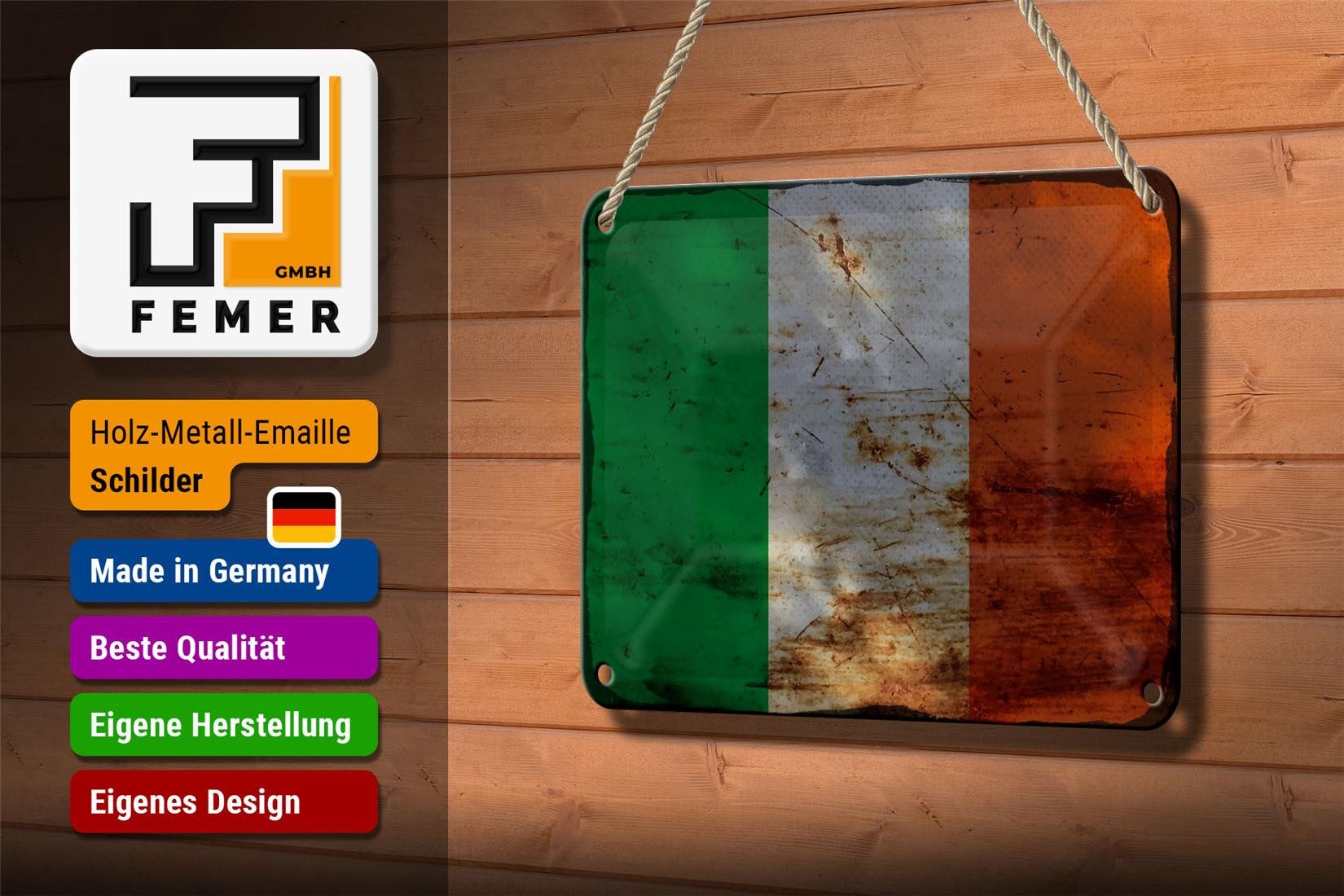 Femer GmbH Metallschild Flagge Irland 18x12cm Flag of Ireland Rost, (1 St), gewölbte Oberfläche, abgerundete Ecken, umgeschlagene Kanten