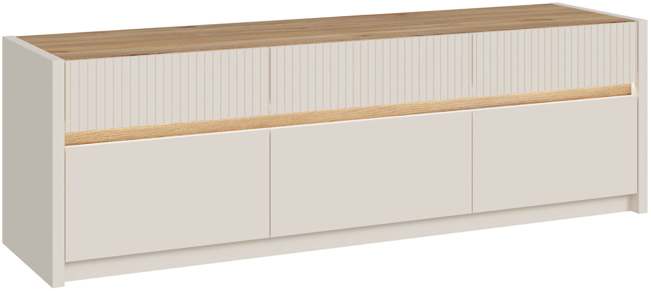 FORTE Lowboard Oak Squere TV-Board inklusive Beleuchtung, B7H/T 160 cm/50,7/41,5 cm, Beleuchtung, grifflos, Klappen