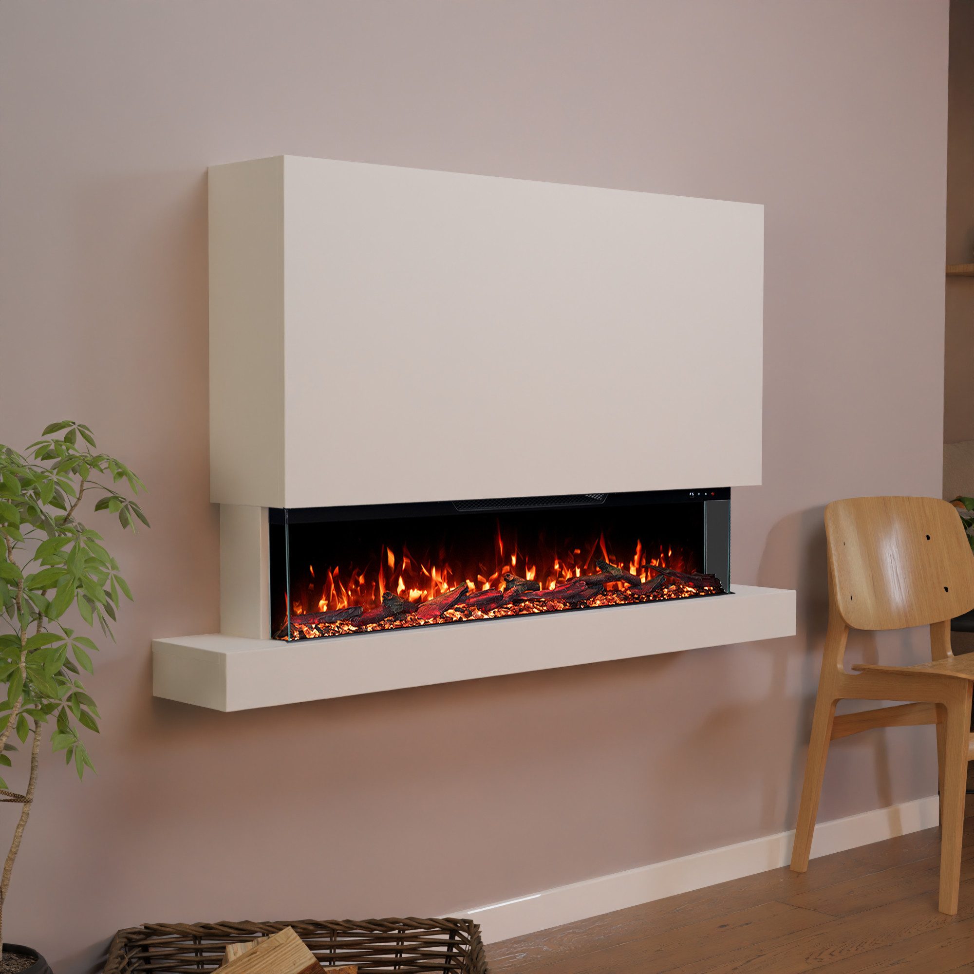 GLOW FIRE Elektrokamin Clear Wall XL Wandkamin mit 3D Feuer und Heizung (Thermostat), Elektrischer Kamin mit APP Steuerung, Heizleistung (900- 1800 W)