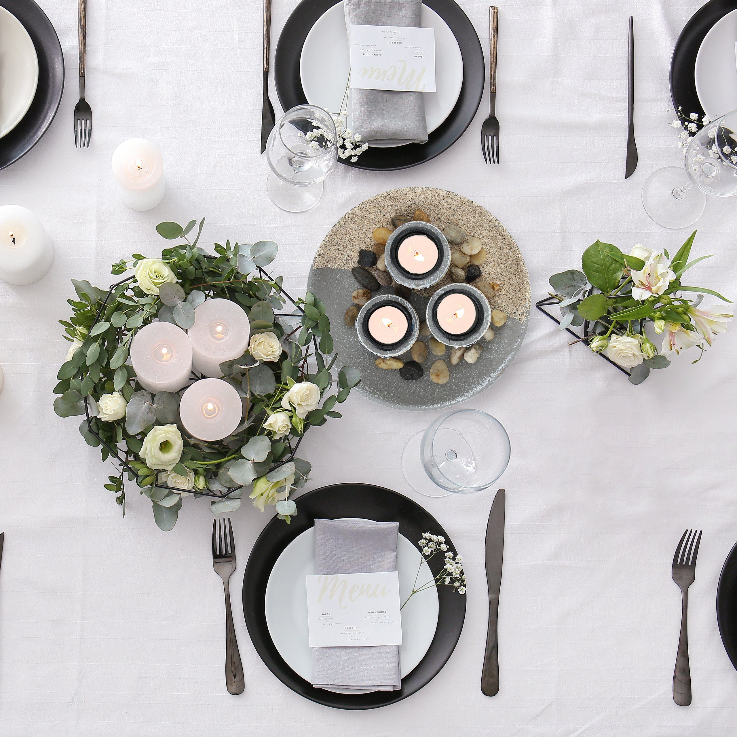 relaxdays Teelichthalter mit Tablett Teelichthalter Set mit Dekoschale günstig online kaufen