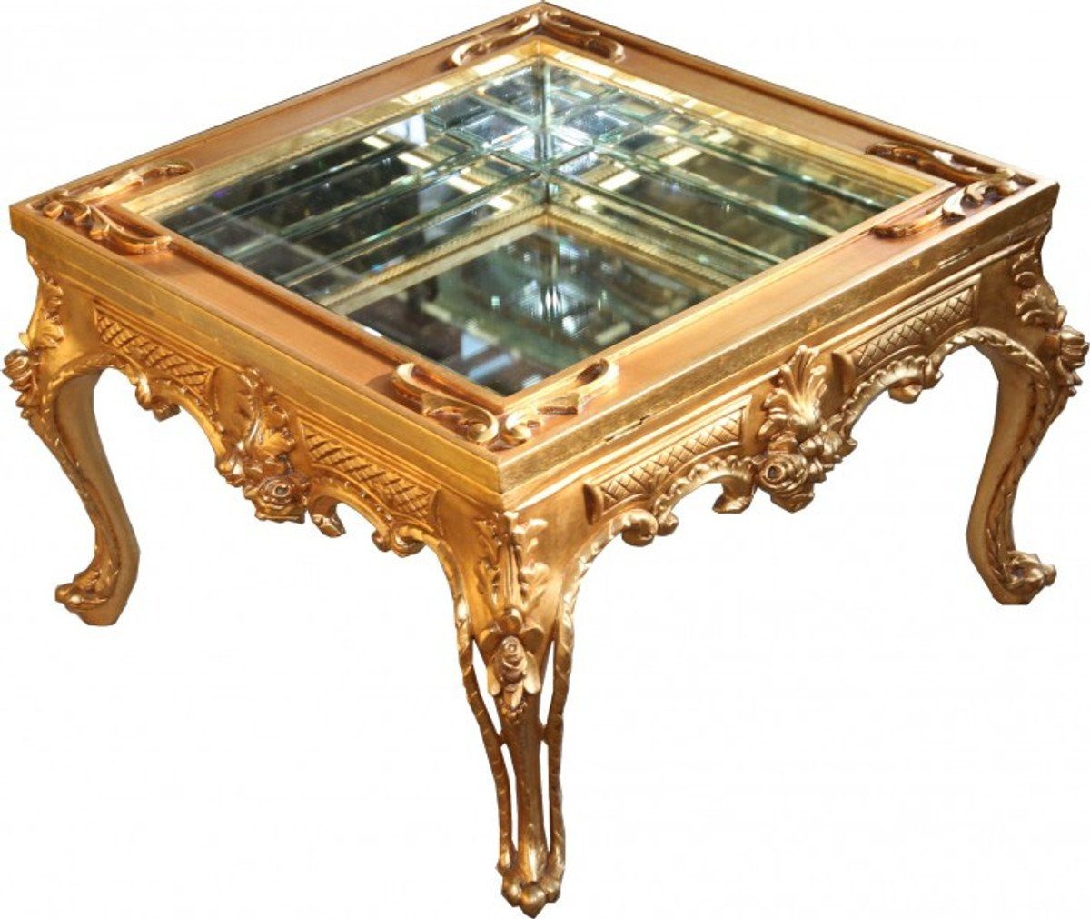 Casa Padrino Beistelltisch Prunkvoller Barock Couchtisch Gold verspiegelt mit aufklappbaren Glasdeckel 67 x 67 cm Unikat- Salon Tisch Möbel