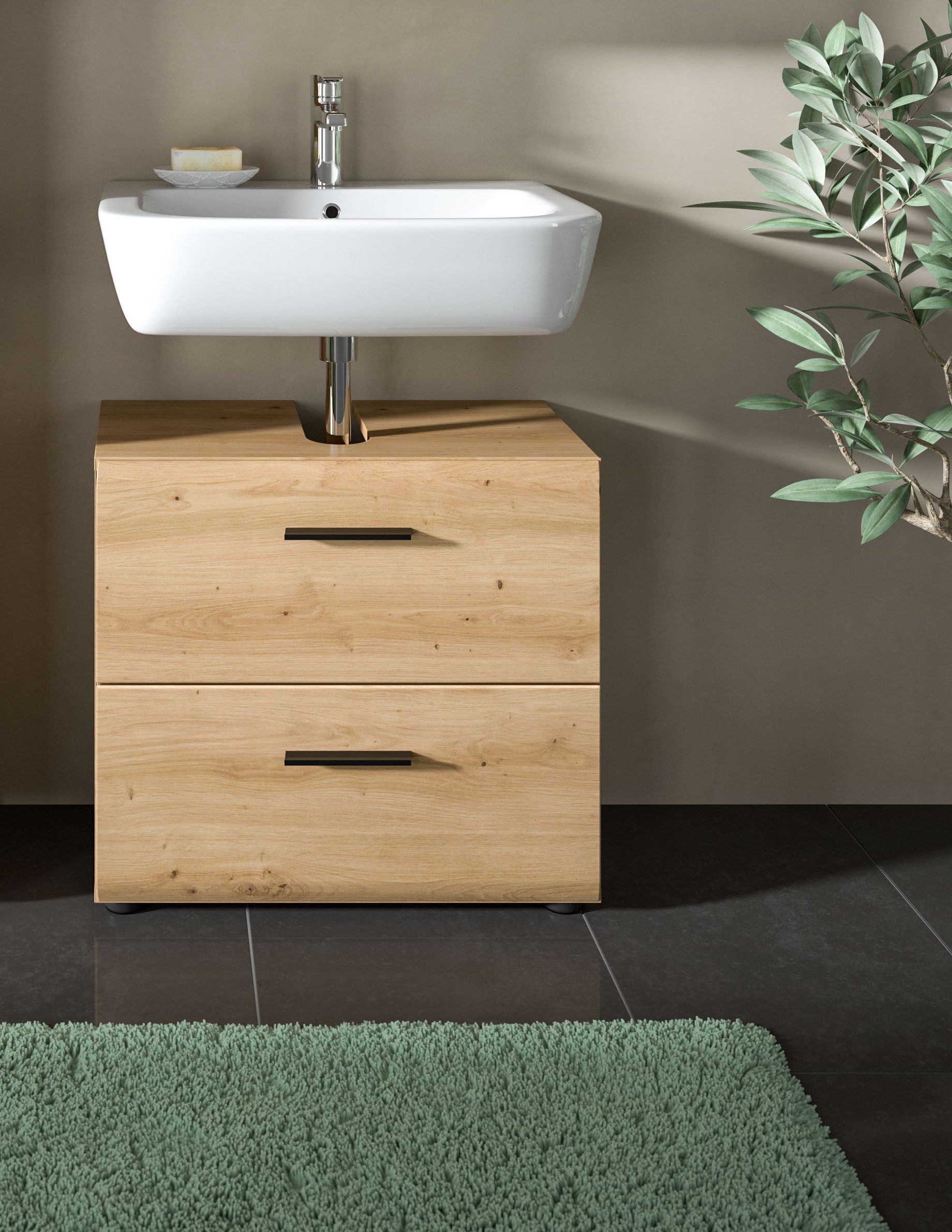 furnling Waschbeckenunterschrank Ivy Artisan Oak, 2 Schubladen, kratzfeste Eiche Optik Oberfläche – Bild 2 von 5