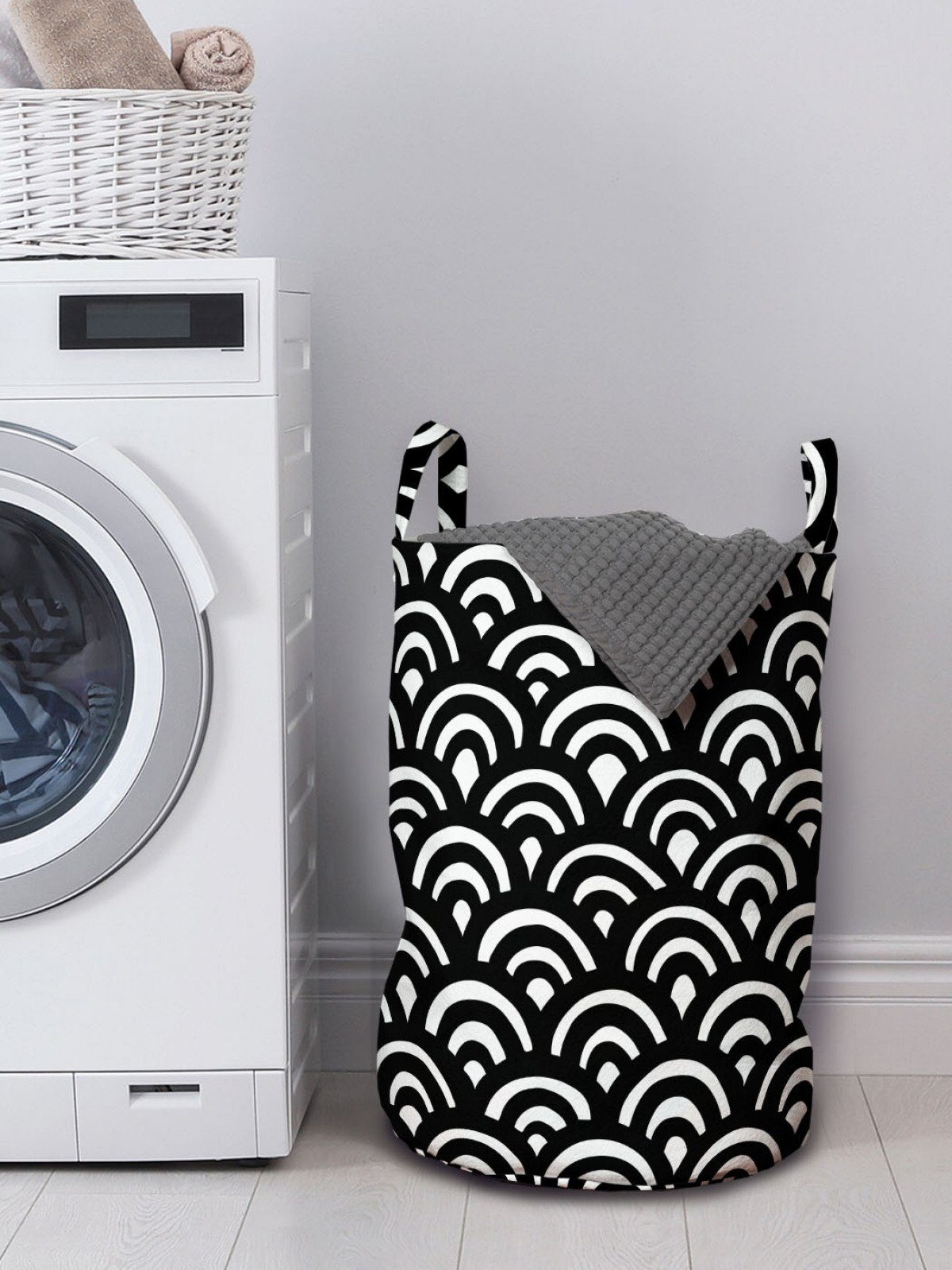 Abstrakt mit Waschsalons, Wäschekorb Kordelzugverschluss Waves für Wäschesäckchen Abakuhaus Japanischer Griffen Seigaiha
