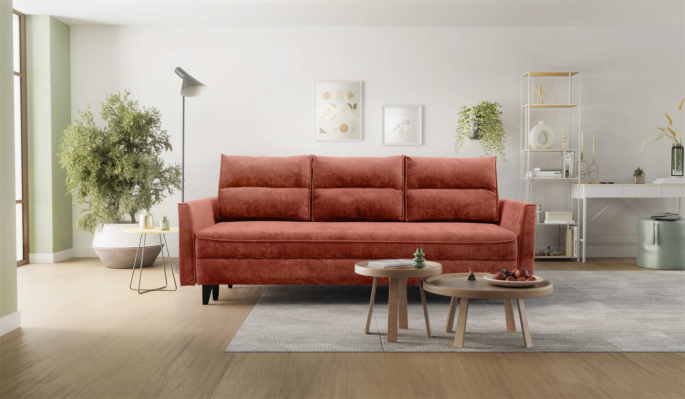 Hygger Möbelhaus Schlafsofa Loki mit Bettkasten im exklusiven Chenille-Stoff Priority, Liegefläche 145 × 202 cm, Taschenfederkern, massive Buchenholzfüße (13 cm), versandkostenfrei innerhalb Deutschlands, hergestellt in Europa