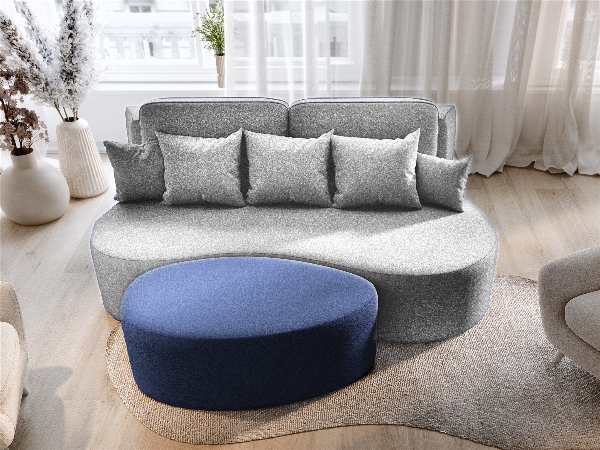 Fun Möbel Polsterhocker Couchhocker Designerhocker BIONA (in Stoff Doha), 124 x43 x74 cm Blau