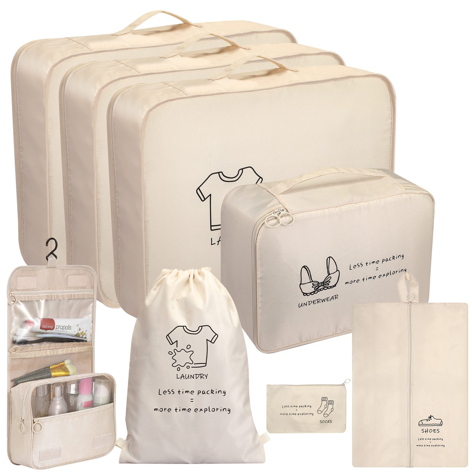 Fintie Kofferorganizer 8-teilig Packwürfel Set Wasserabweisender Reise Organizer, mit Schuhbeute Wäschebeutel Toilettentasche für Reise Business Trip