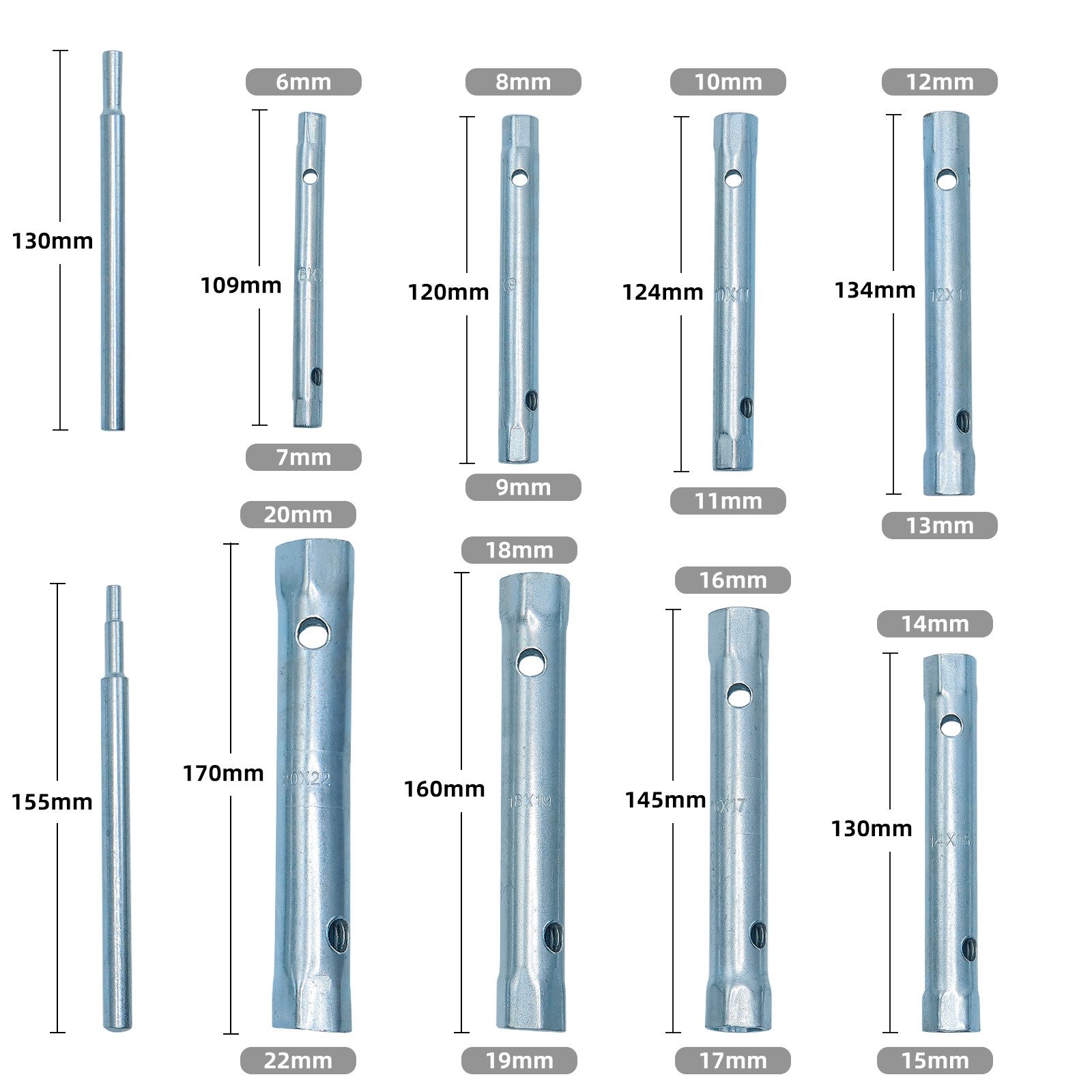 CCLIFE Bit- und Steckschlüsselset Rohrsteckschlüsselsatz 4-tlg 8-12 mm & 10-tlg 6-22 mm, 10-St. – Bild 2 von 5