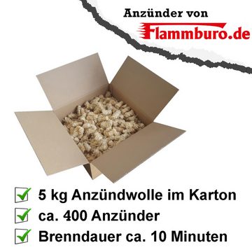 FLAMMBURO Grillanzünder 5 kg Anzündwolle - Öko-Anzünder als Grillanzünder und Kaminanzünder, 5 kg, 5 kg, ca. 400 Stück, 100 nachwachsende Rohstoffe
