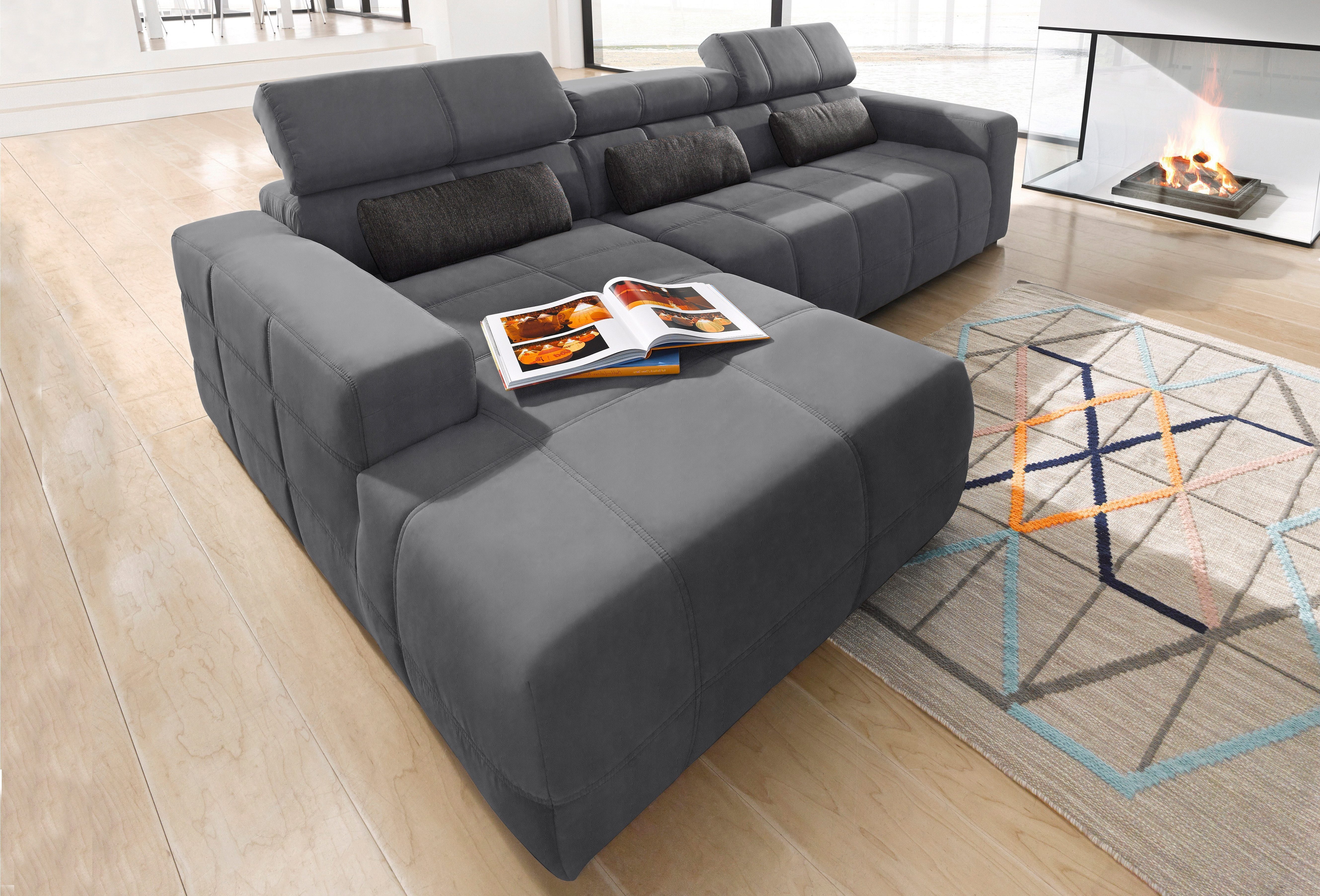 DOMO collection Ecksofa Brandon große Ausführung B/T/H: 289/177/80 cm, auch in Leder und Cord, mit Kopfteilverstellung, wahlweise Sitztiefenverstellung, L-Form