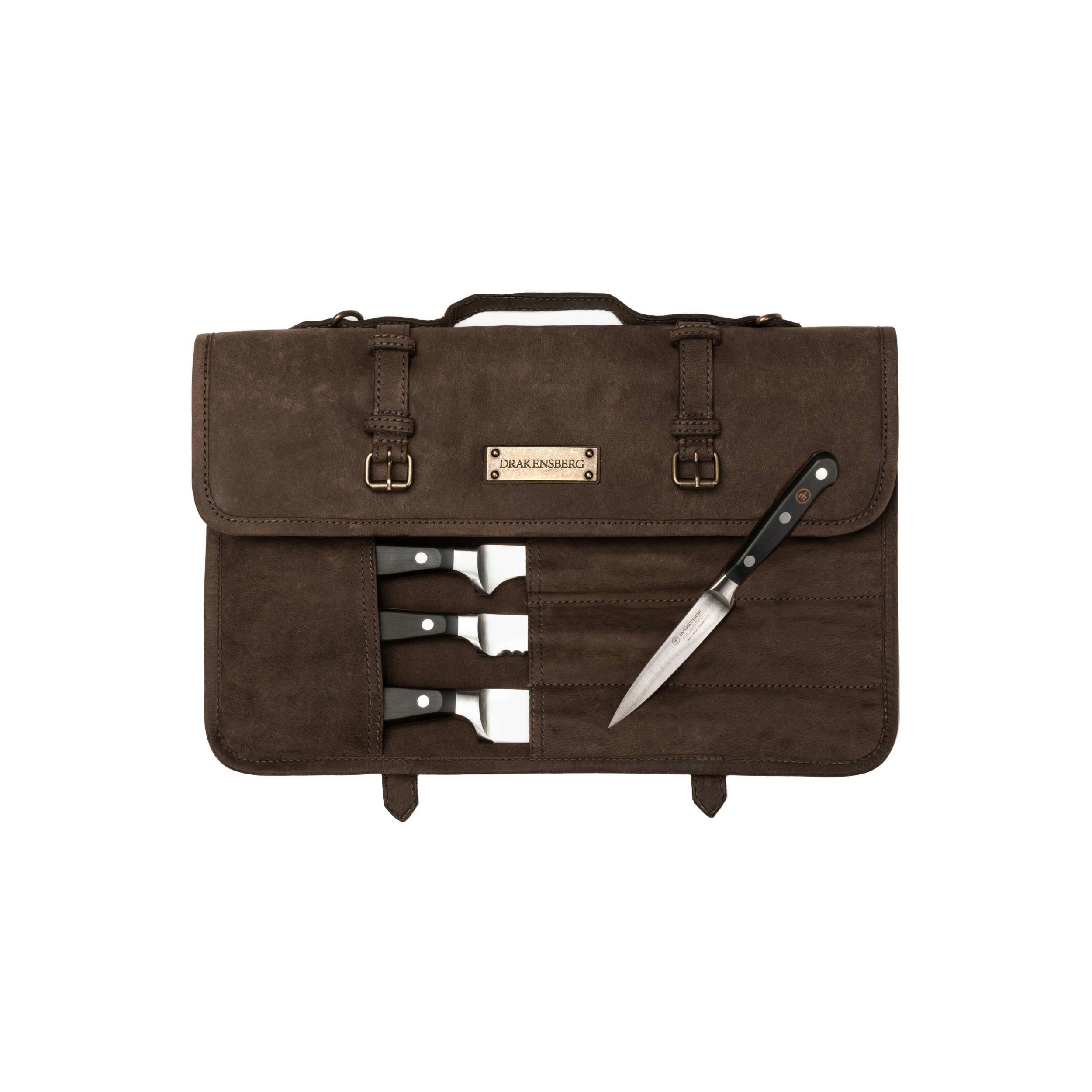 DRAKENSBERG Messertasche Messertasche »Blade« Kaffee-Braun, Rollbares Messer-Etui im Vintage-Design, handgemacht aus Büffelleder