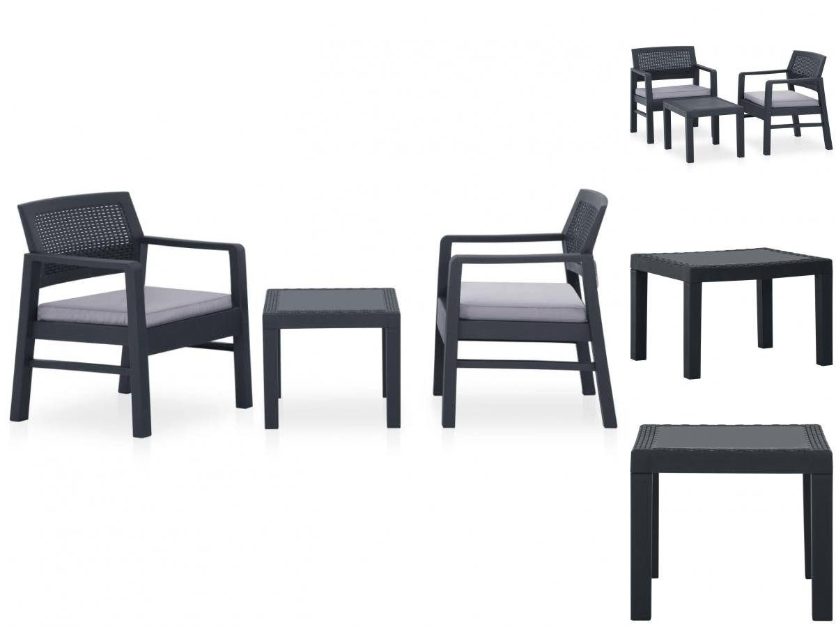 Kunststoff vidaXL Set Set Lounge Garten-Essgruppe mit Grau 3-tlg Garten Auflagen Sitzgruppe Lo