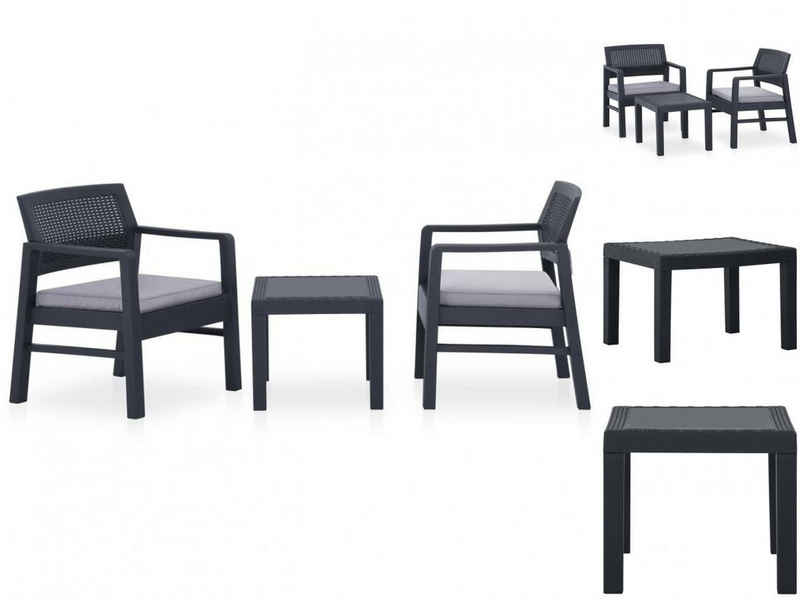 vidaXL Garten-Essgruppe 3-tlg Garten Lounge Set mit Auflagen Kunststoff Grau Sitzgruppe Set Lo