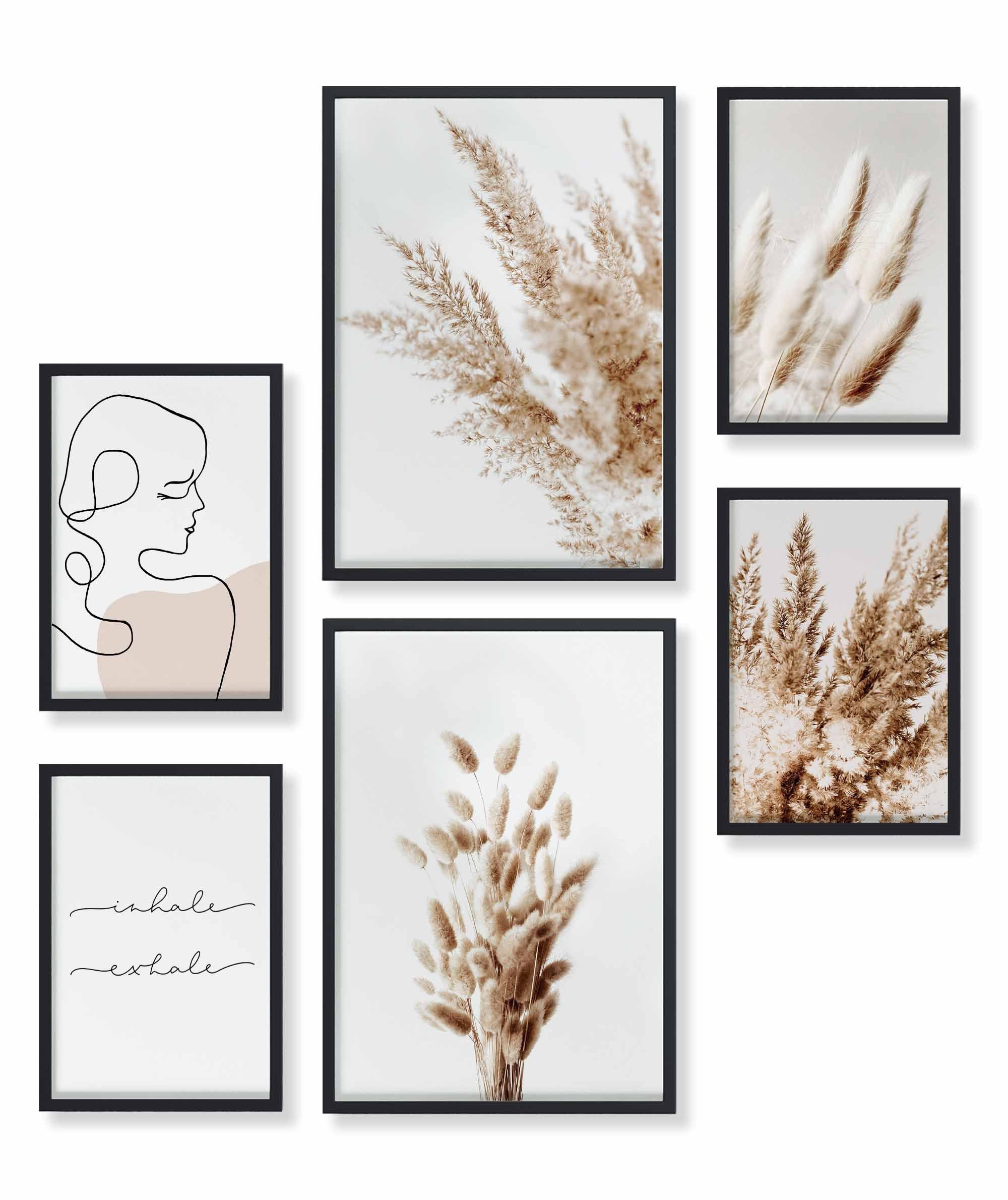 Poster Set als Wohnzimmer Deko, Bilder DINA3 & DINA4, Pampas Boho Beige