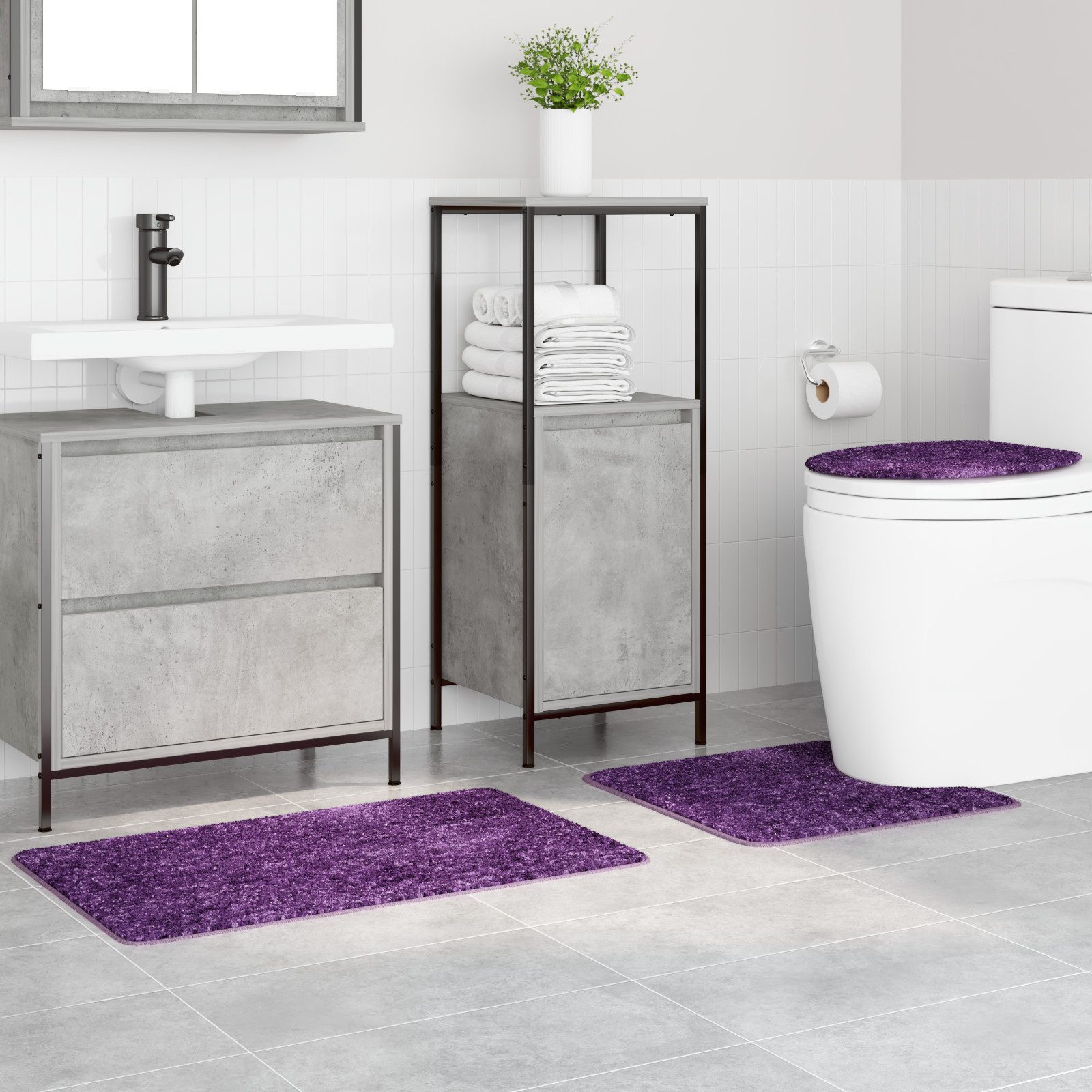 vidaXL Badematte 3-tlg. Badematten-Set Lila Polypropylen günstig online kaufen