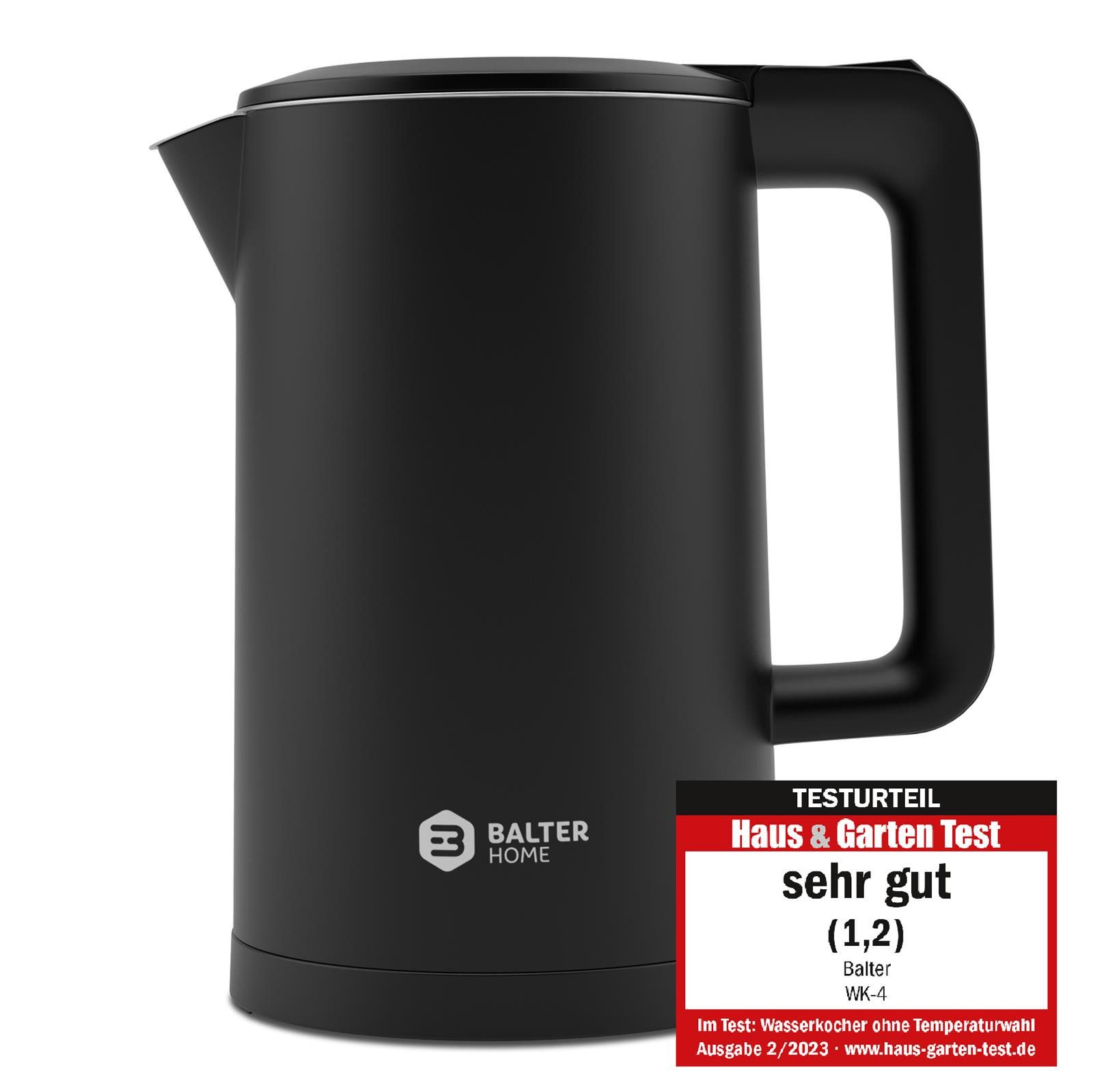 Wasserkocher Balter Wasserkocher WK-4 Edelstahl Doppelwand Design BPA frei schwarz