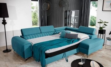 MOEBLO Ecksofa OLIVIER, mit Schlaffunktion und Bettkasten, Couch für Wohnzimmer, Schlafsofa Sofagarnitur L-Form Wohnlandschaft mit Bettfunktion, mit Schlaffunktion