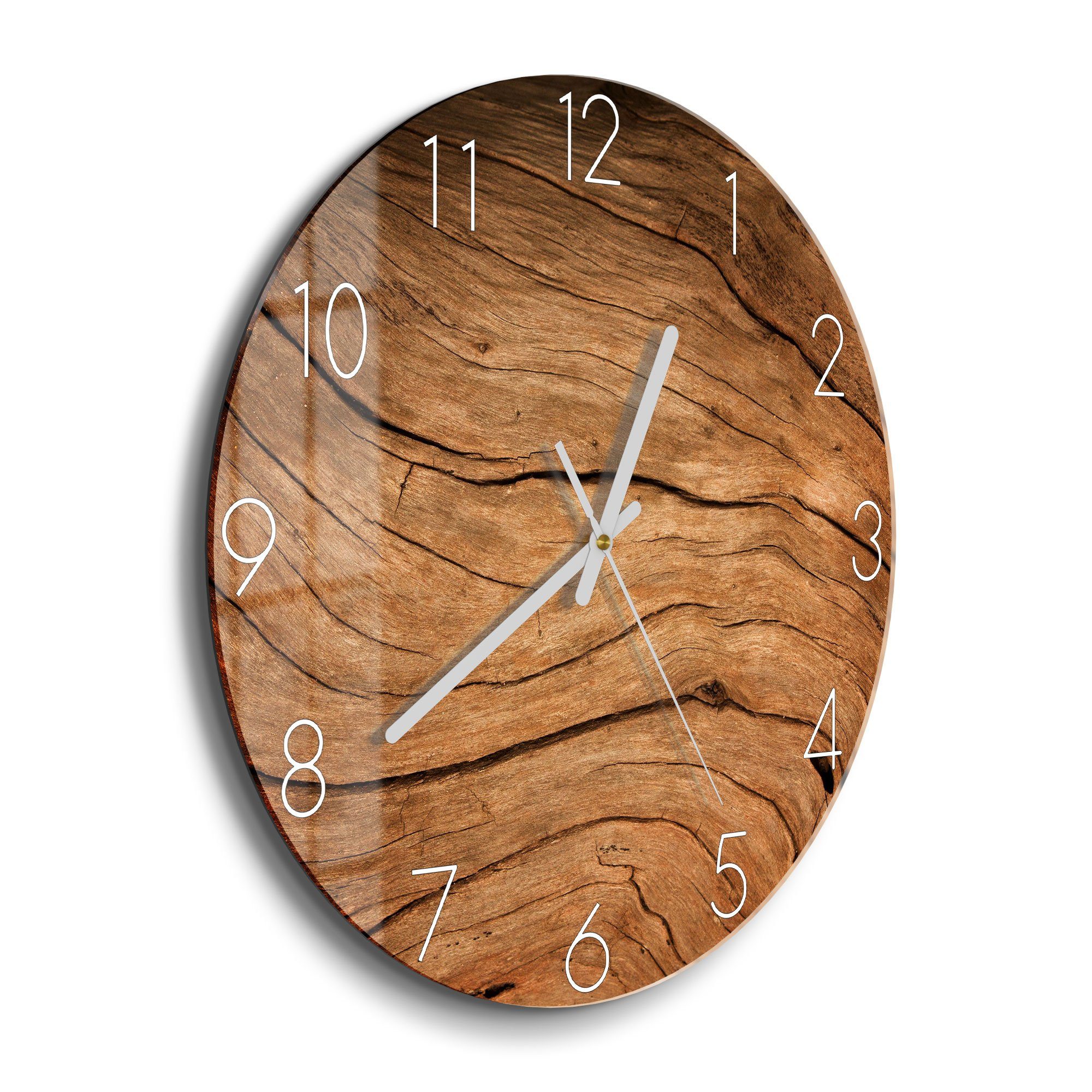DEQORI Wanduhr 'Detaillierte Holzmaserung' (Glas Glasuhr günstig online kaufen