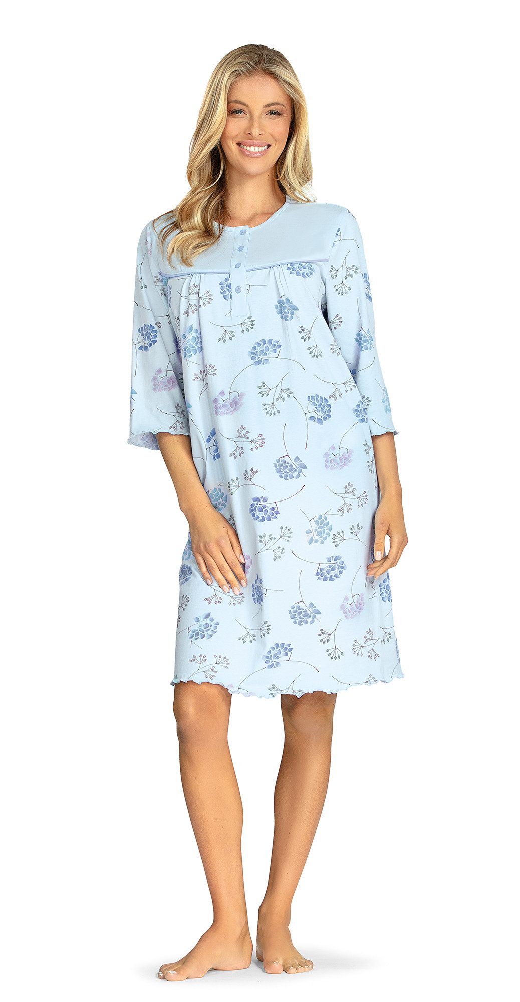 comtessa Nachthemd Comtessa Damen Nachtemd 3/4 Arm Bleu 100% Baumwolle (1-tlg) Nachthemd mit Dreiviertel Arm