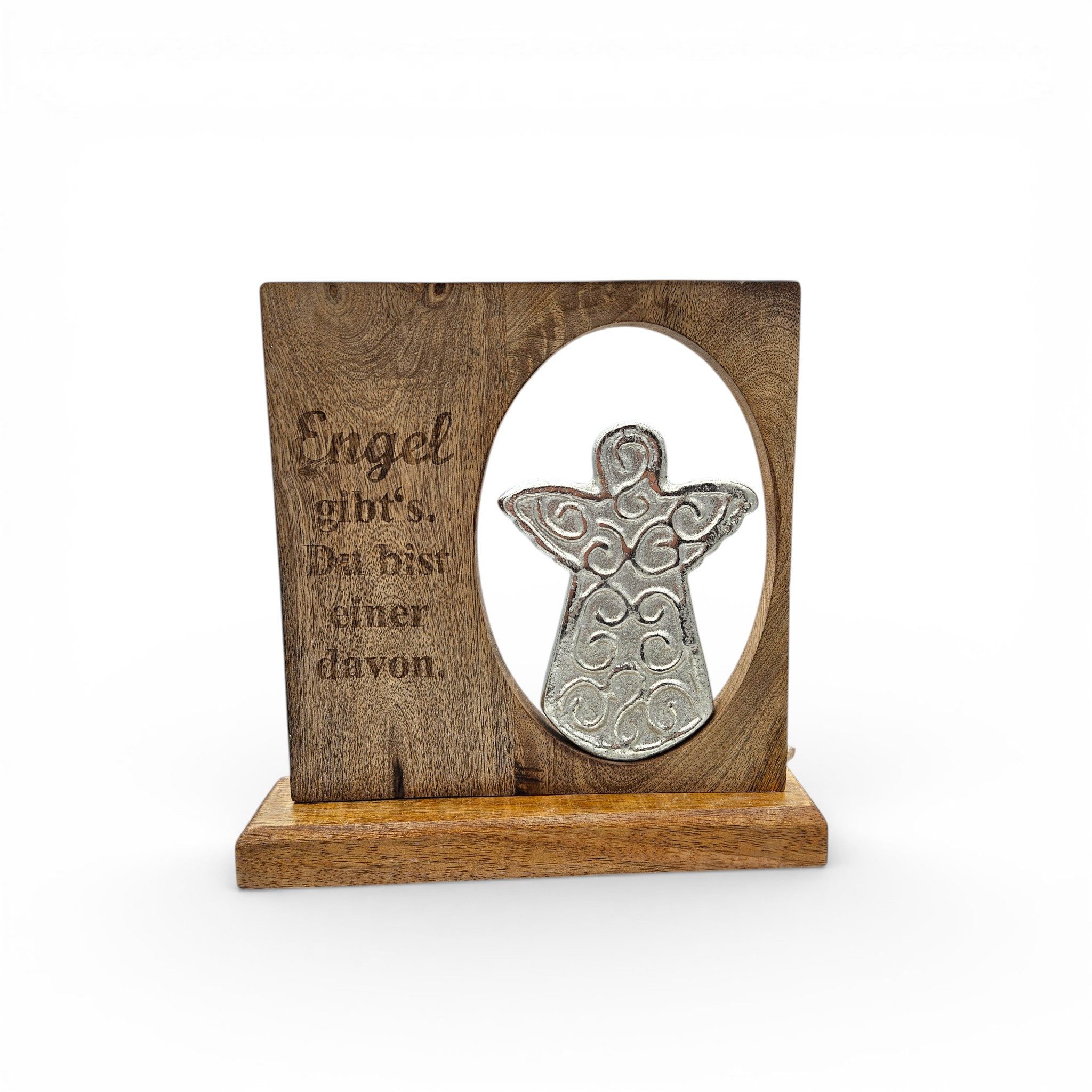 Meinposten Deko-Schriftzug Dekoschild Engel mit Spuch Mangoholz Metall Aufsteller Schild (1 St)