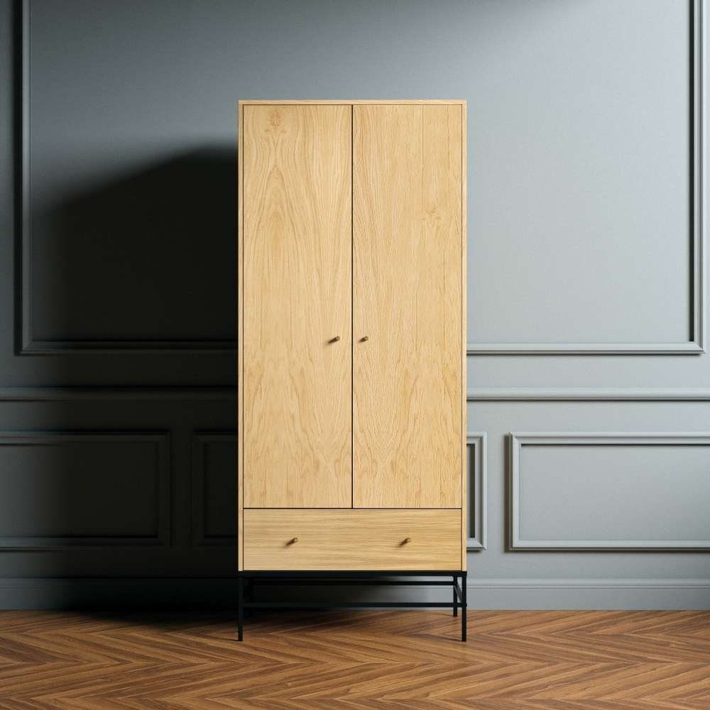 Woodman Kleiderschrank Flora Holzfurnier aus Eiche, Fußrahmen aus Metall, Breite 80 cm, FSC®