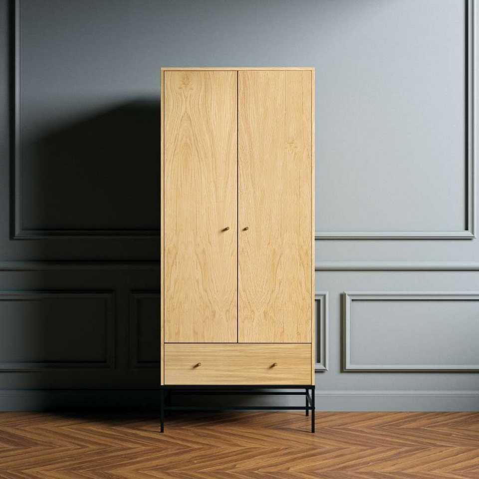 woodman kleiderschrank flora holzfurnier aus eiche, fußrahmen aus metall,  breite 80 cm