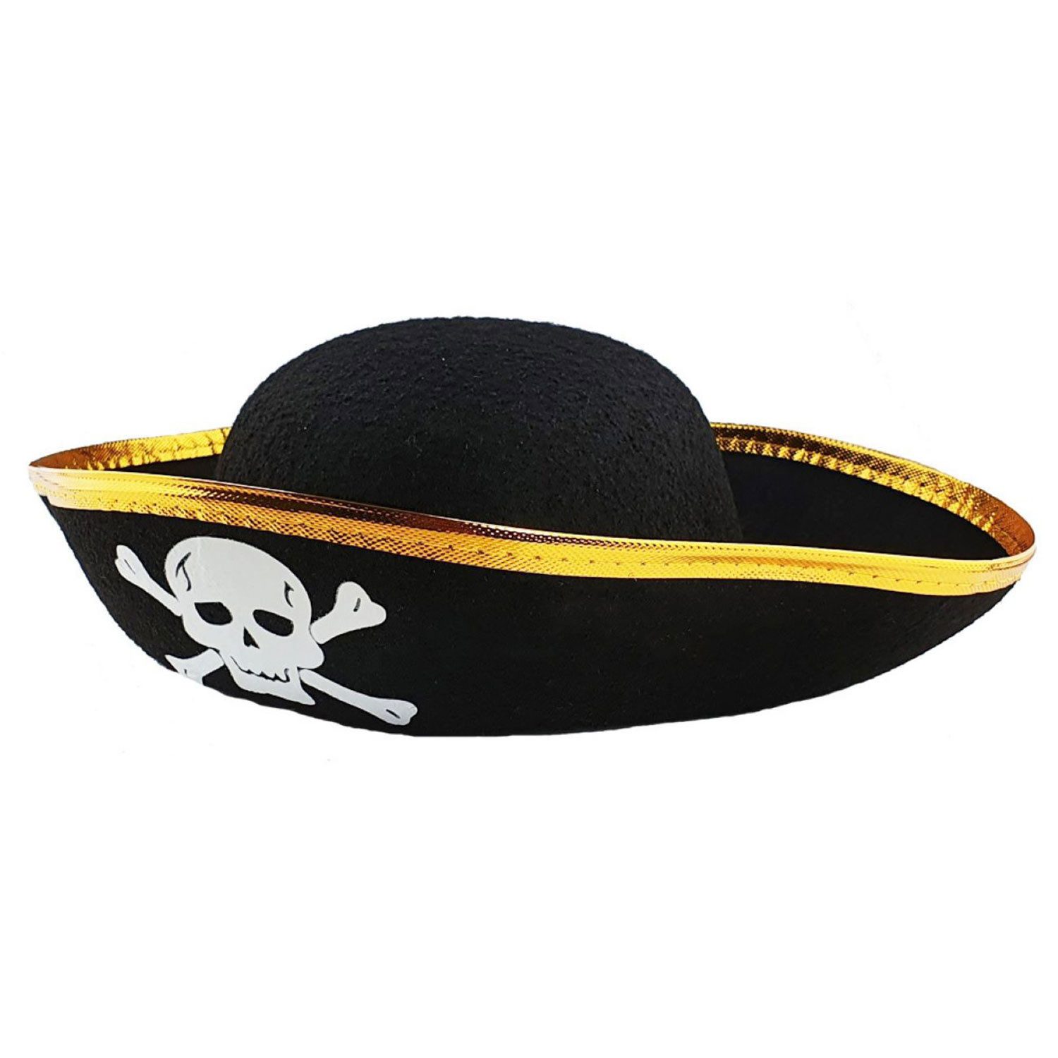 Das Kostümland Filzhut Piratenhut mit Totenkopf für Kinder, Schwarz Gold (1-St)