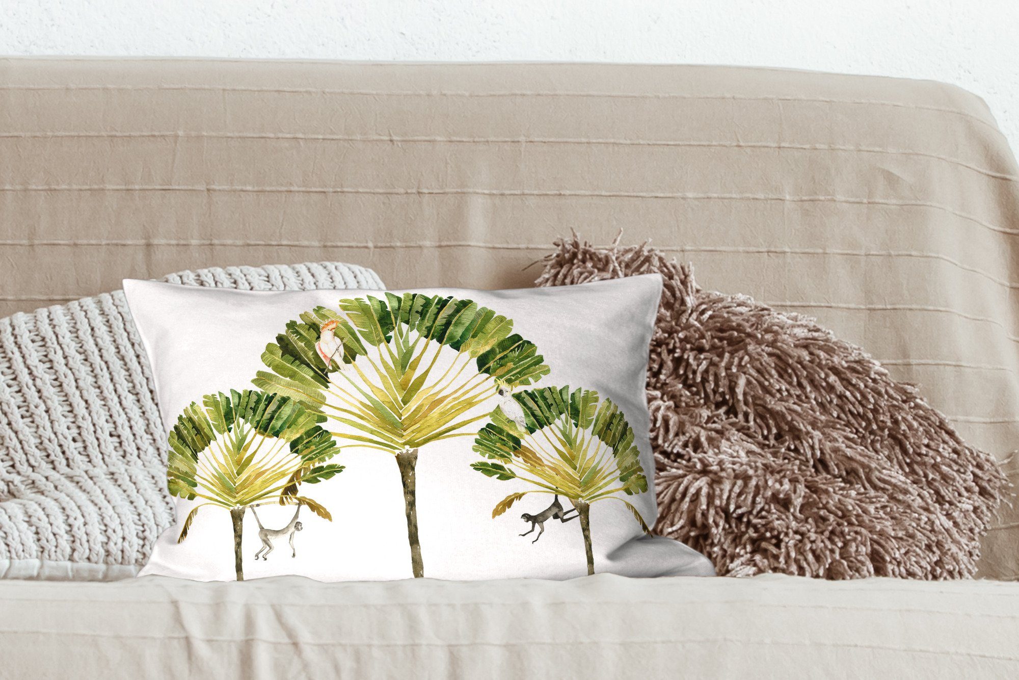 Füllung, Kakadu Dschungel Baum, mit Dekoration, Zierkissen, Dekokissen Schlafzimmer Wohzimmer Dekokissen - - MuchoWow