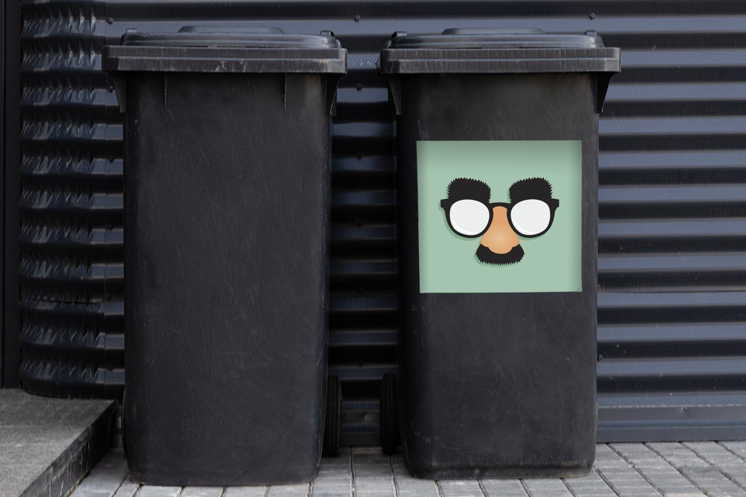 Illustration Container, Sticker, Brille (1 mit Schnurrbart Wandsticker einer MuchoWow Mülltonne, Abfalbehälter Mülleimer-aufkleber, St),