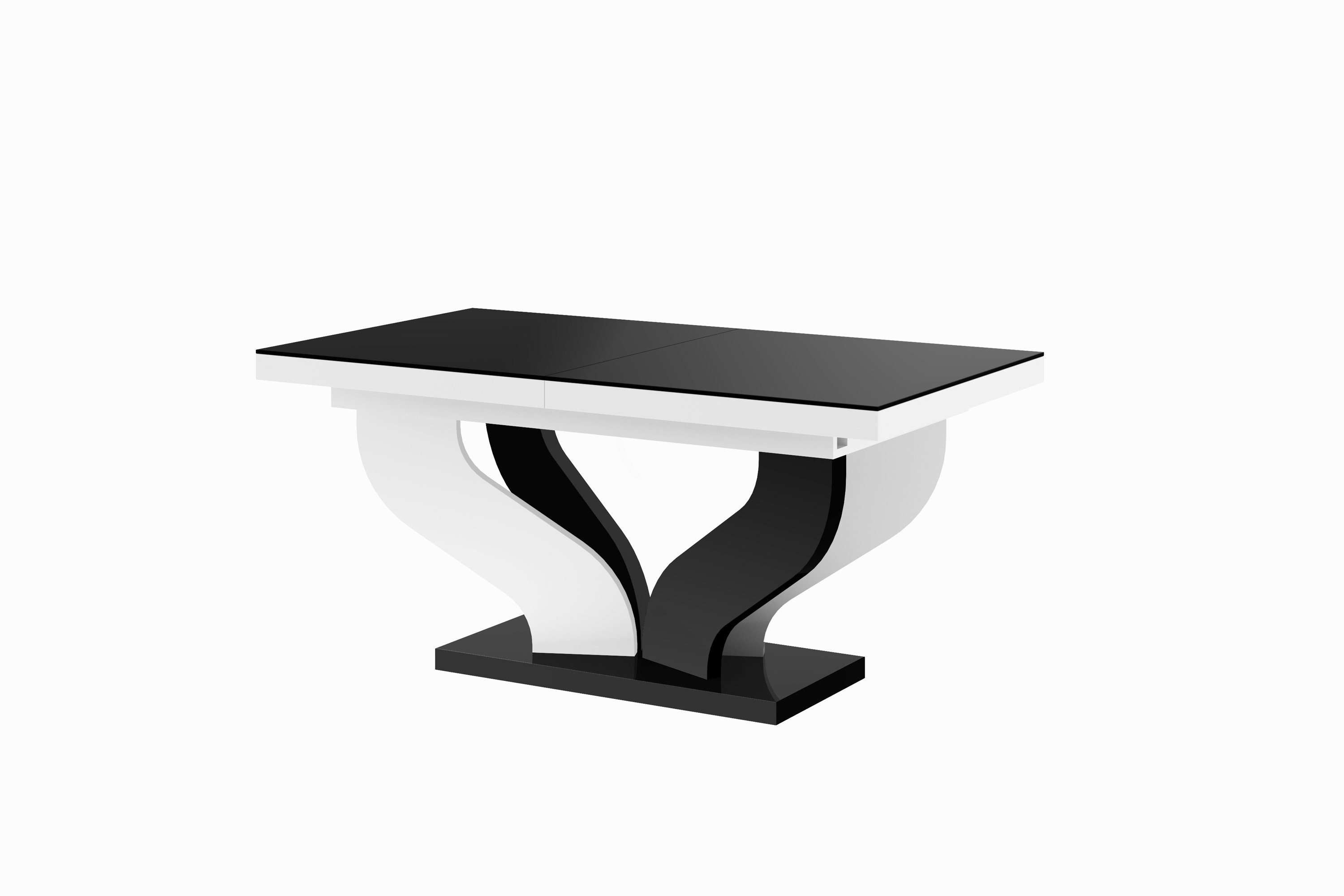 designimpex Esstisch Design Tisch HEB-222 Hochglanz Schwarz Hochglanz Schwarz 256cm bis Hochglanz Weiß / / 160 ausziehbar Weiß
