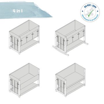 roba® Stubenbett 4 in 1, Indibär, weiß, zu Wiege, Elternbett oder Bank umbaubar