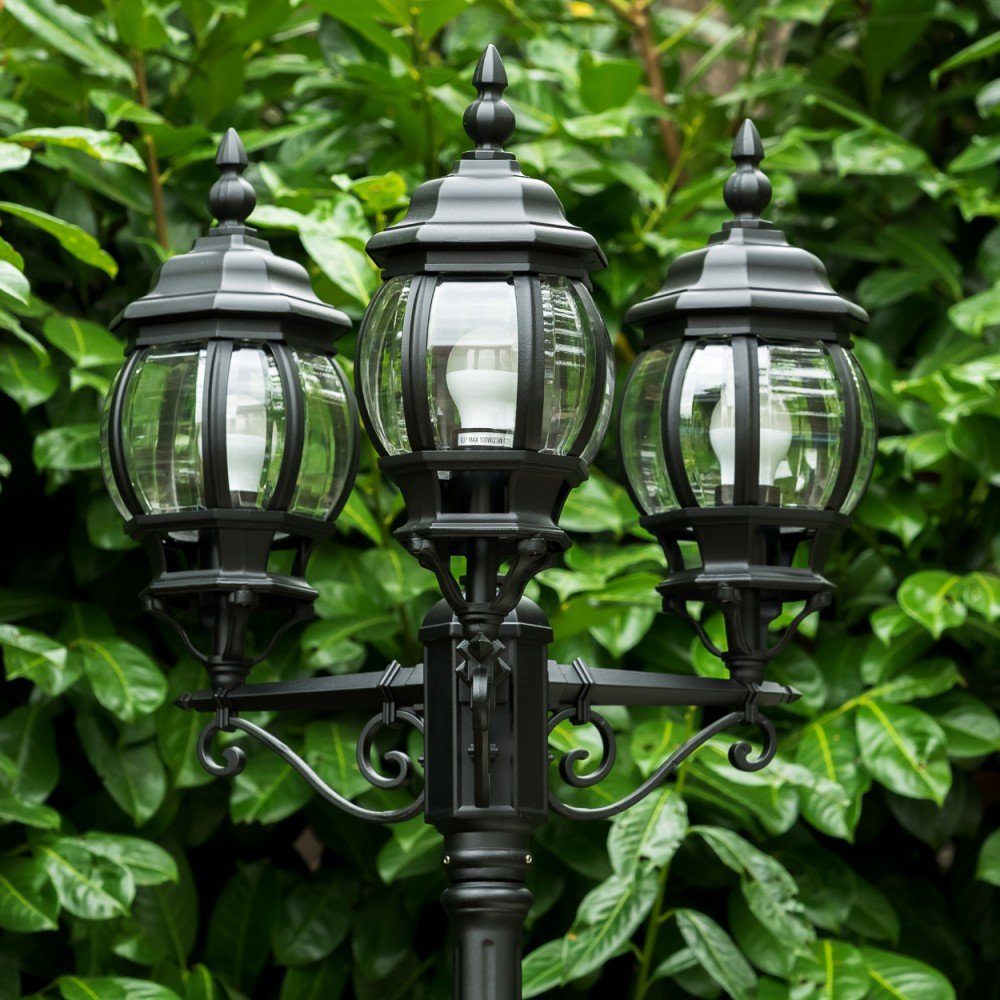 hofstein Außen-Stehlampe »Adro« Außenleuchte Kandelaber in antikem Look, ohne Leuchtmittel, Aluguss in Schwarz mit Kunststoff-Scheiben, 230cm, Vintage, E27, IP44