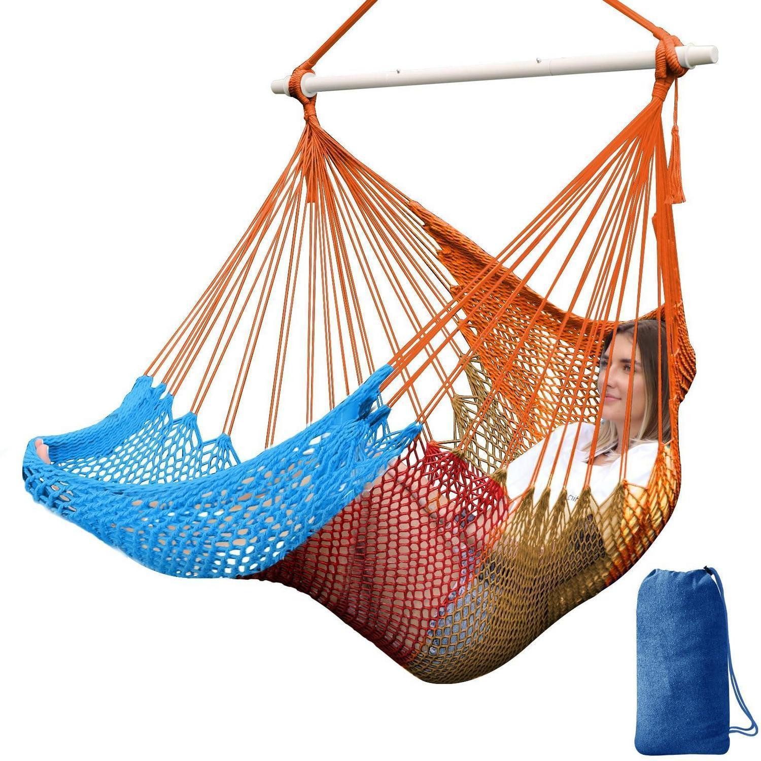 LuxusKollektion Hängesessel Hängesessel Baumwollseil Netz 240x80cm Orange Braun Rot Blau