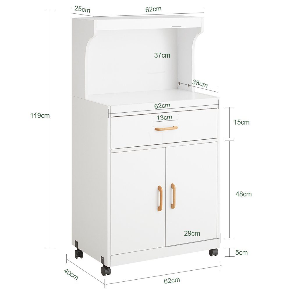 SoBuy Küchenwagen Ablagen, Küchenschrank Rollen und Türen 2 Schublade FSB12, mit 2 1 mit