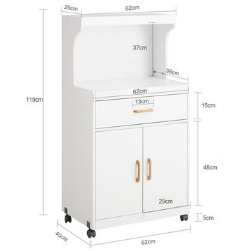 SoBuy Küchenwagen FSB12, mit Rollen Küchenschrank mit 2 Ablagen, 2 Türen und 1 Schublade