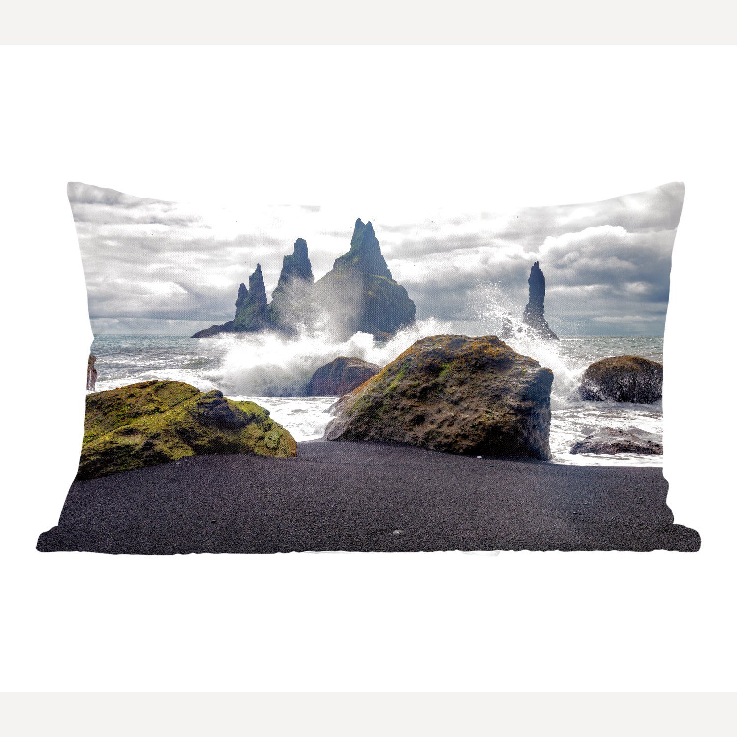 MuchoWow Dekokissen Basaltgestein im Meer vor Island, Wohzimmer Dekoration, Zierkissen, Dekokissen mit Füllung, Schlafzimmer