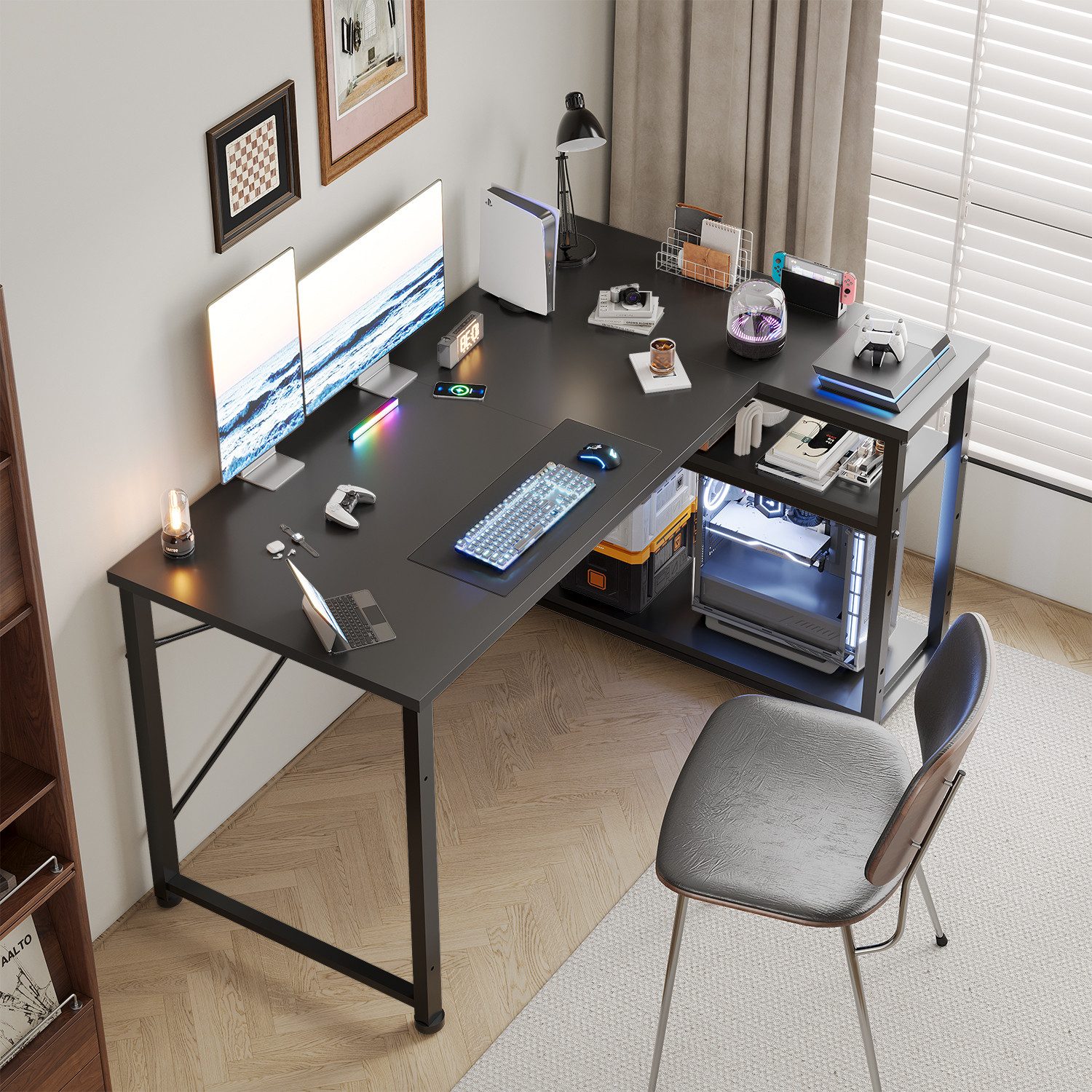 HOMALL Eckschreibtisch 100/120L Form mit Ablagefächern, 2 Tier DIY Lagerreg günstig online kaufen