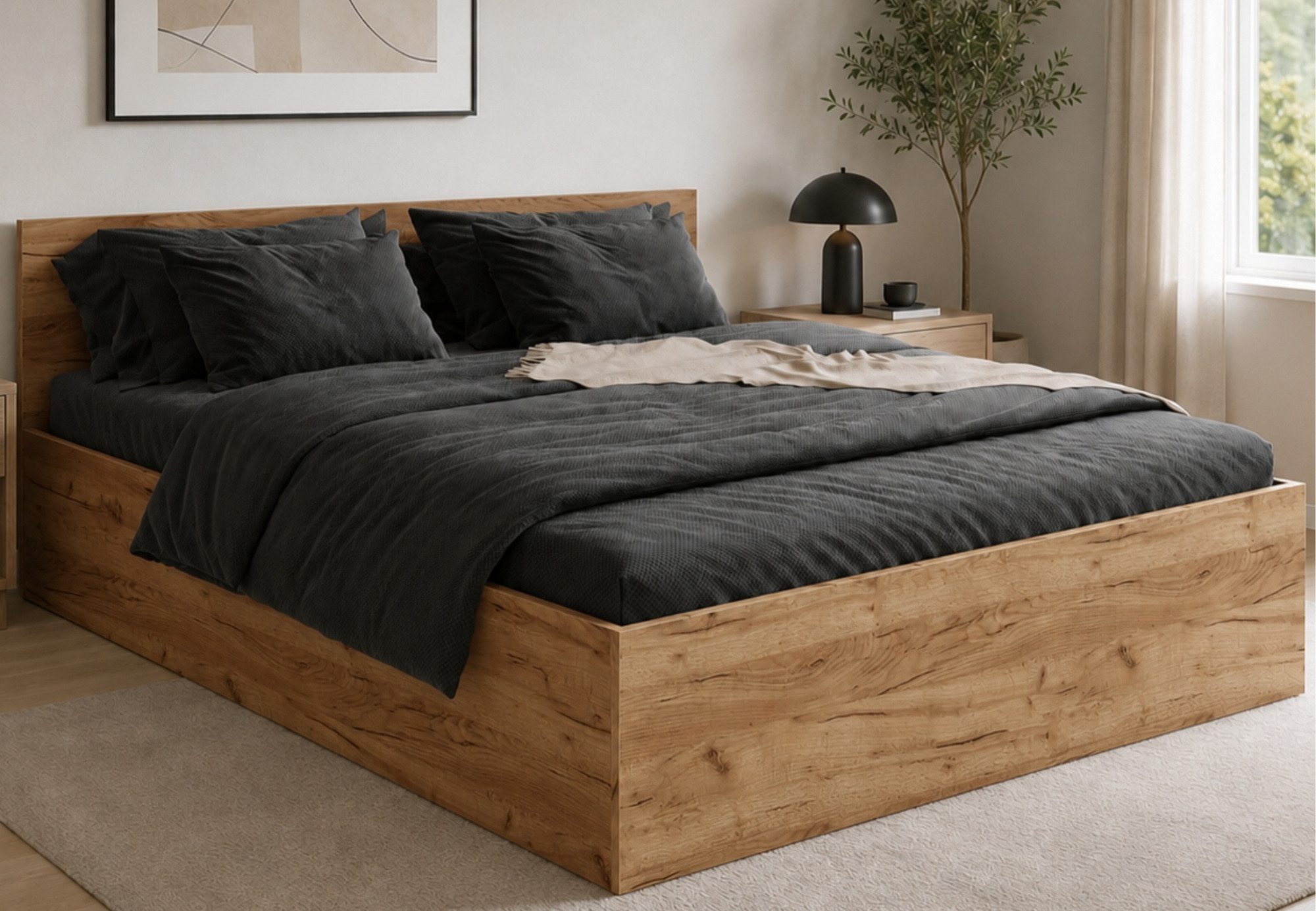 Home Collective Bett Doppelbett Bettgestell mit Lattenrost und Stauraum Stauraumbett (Größen: 90x200, 120x200, 140x200, 160x200, 180x200 cm), inkl. flexiblem Lattenrost und Bettkasten 180x200 cm Craft-Eiche