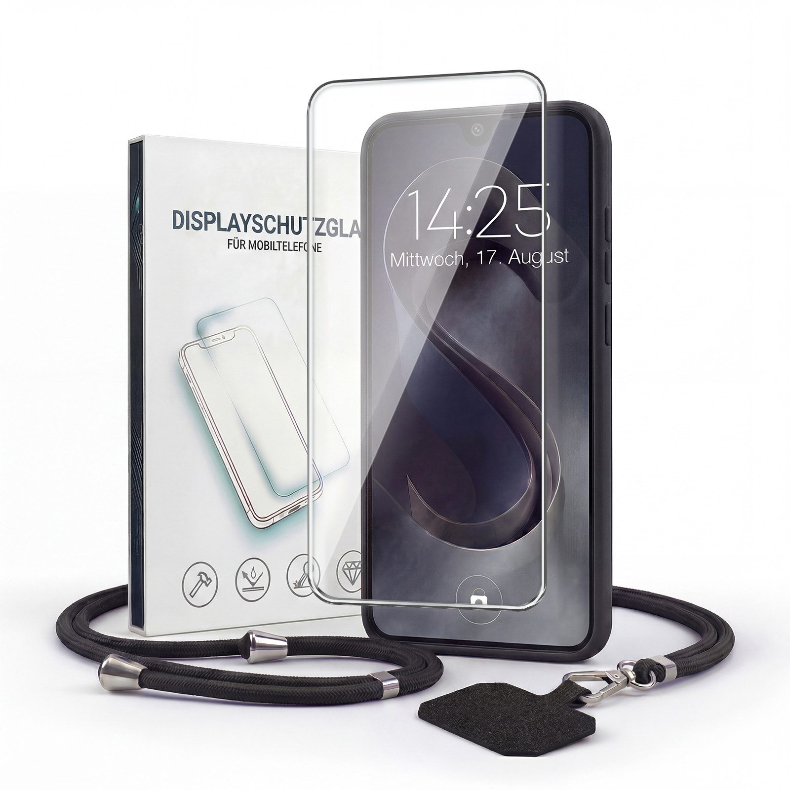 Handyhülle SoftGrip Cover Hülle mit Trageband für Samsung Galaxy A12 6.5 Zoll, 6.5, Handy Case Kameraschutz mit Handykette Handyband Umhängeband Lanyard