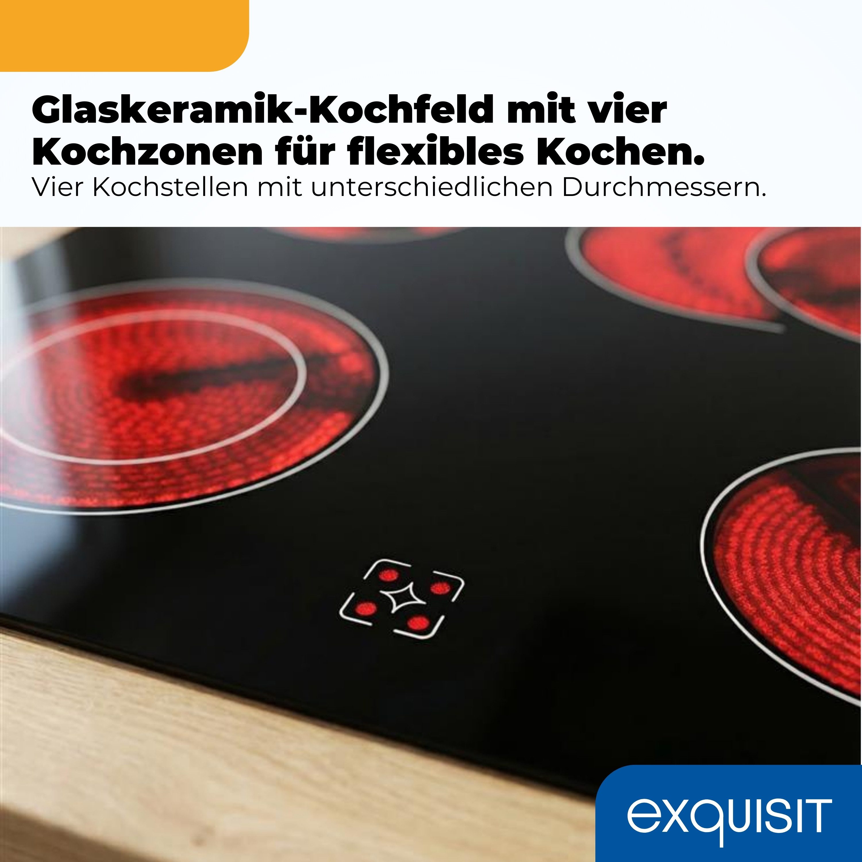 exquisit Backofen-Set EHE5185-1.3-Set, mit Teleskopauszug nachrüstbar, 4 Strahlungszonen, 9 Funktionen, 58 l Garraumvolumen
