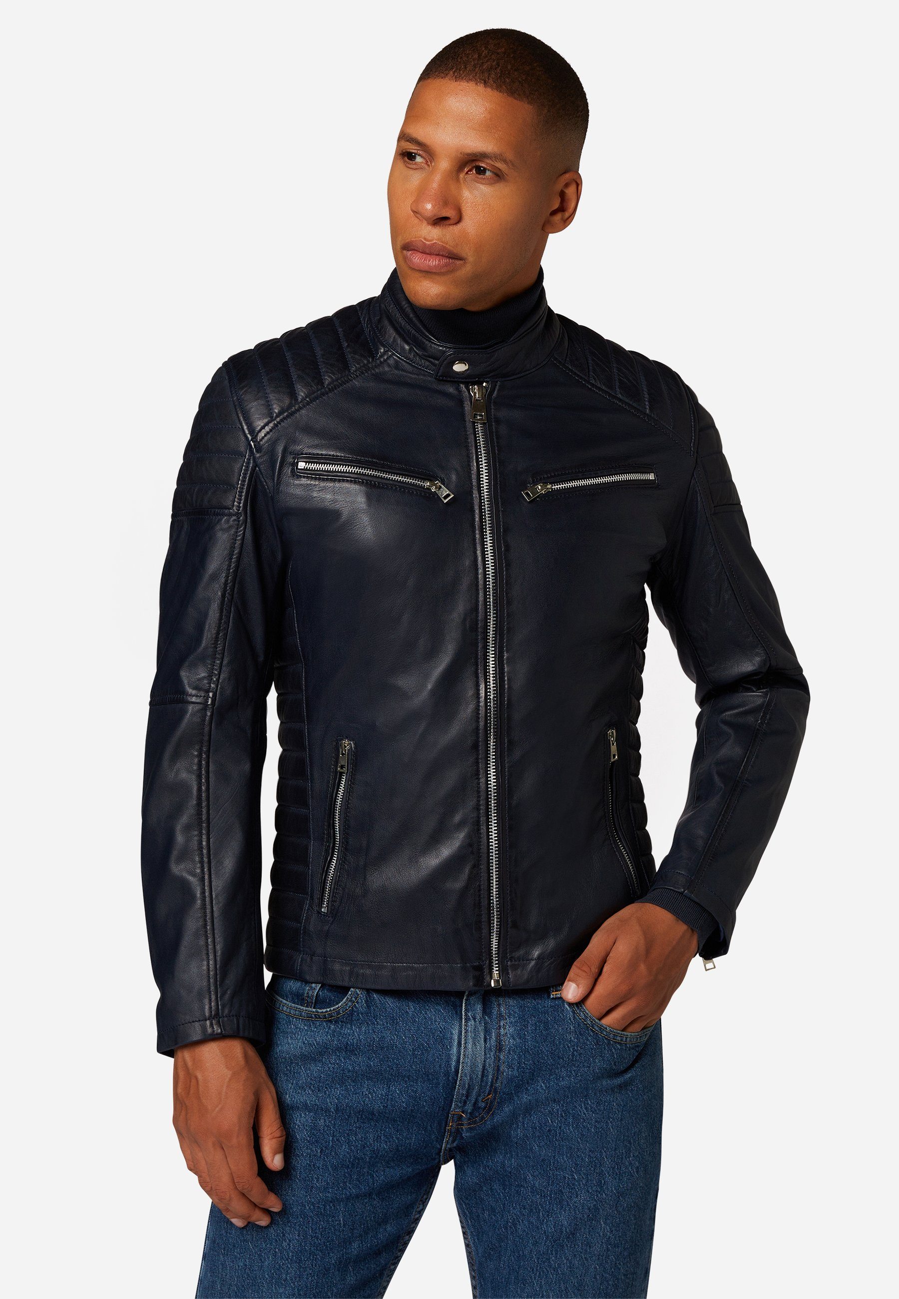 RICANO Lederjacke Cooper hochwertiges Lamm Leder Blau