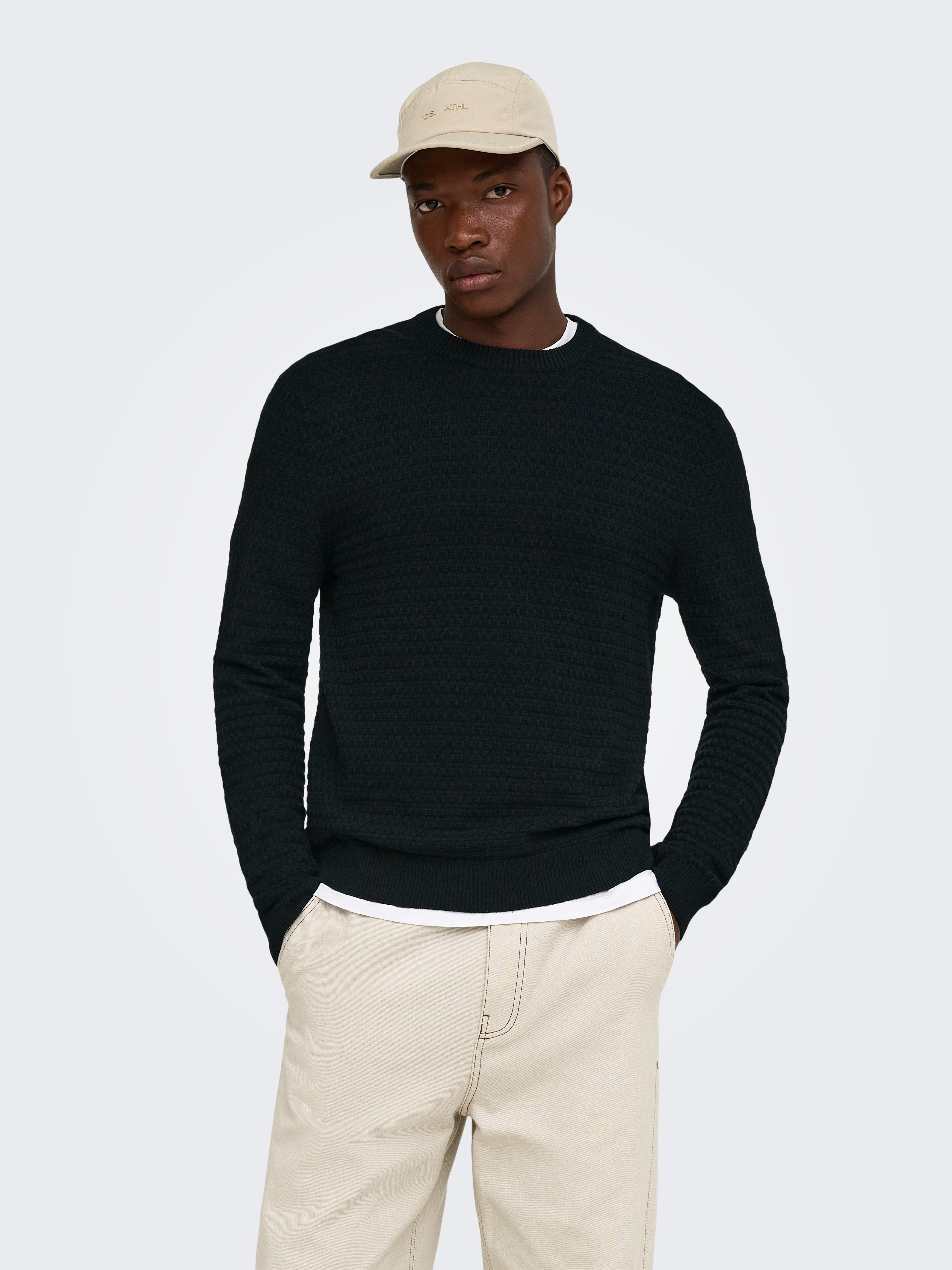 ONLY & SONS Rundhalspullover ONSLOUI LS STRUCTURE CREW REG NOOS Baumwollmischung, regular fit