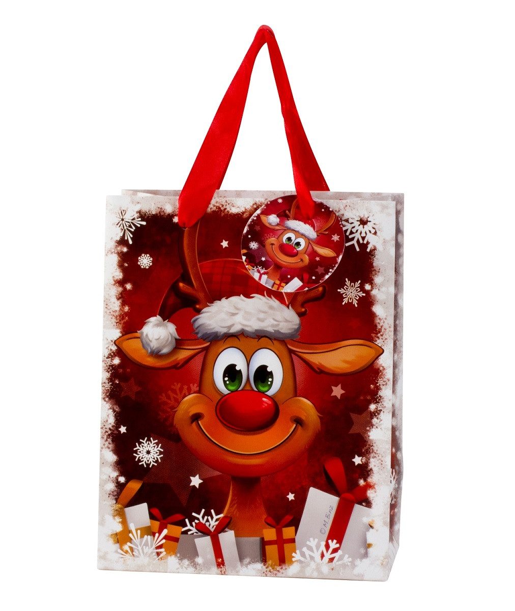 Thumbnail - Geschenkestadl Geschenkpapier Geschenktüte Weihnachten Lustiges Rentier M - XXL, Geschenkverpackung, (4St)