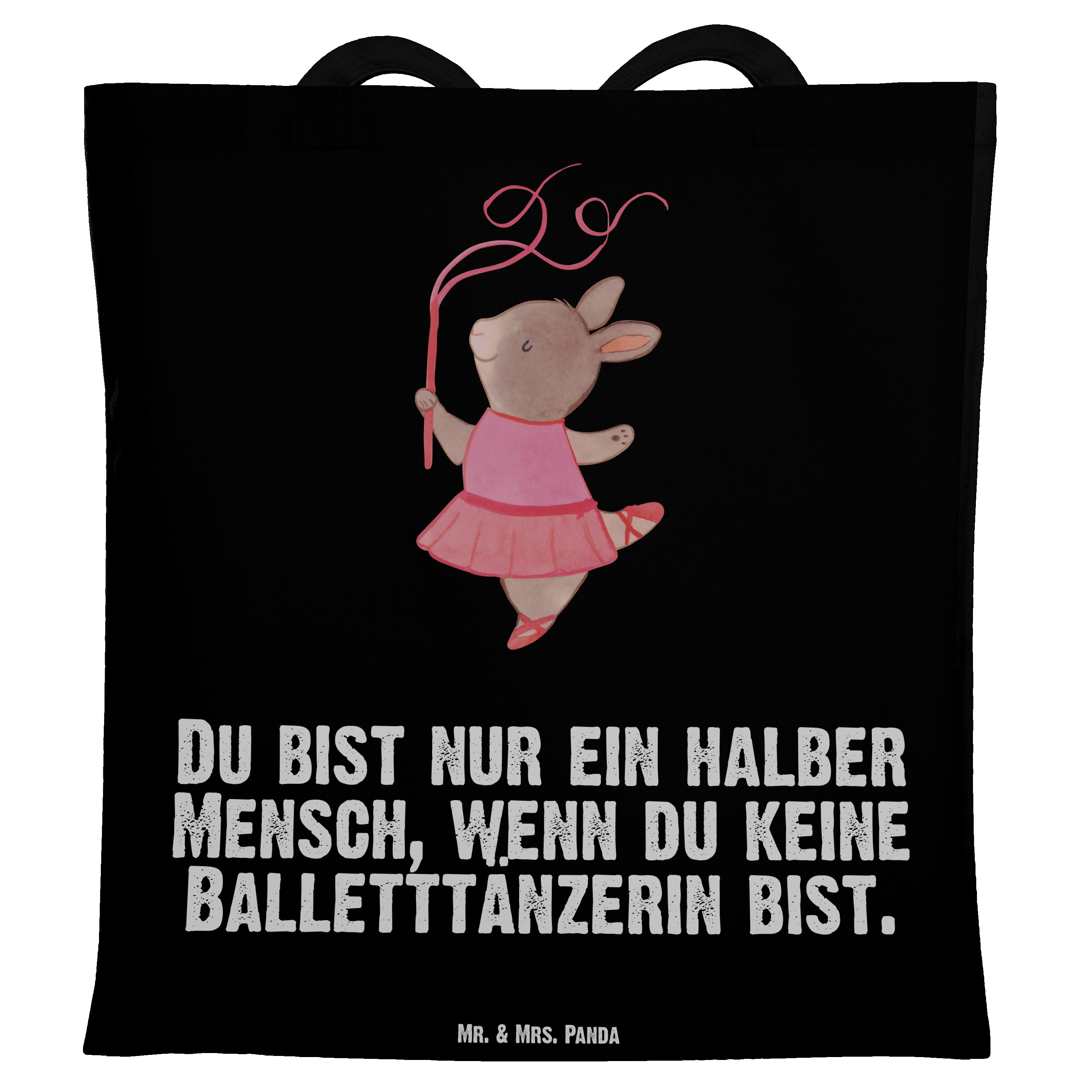 Schwarz & Tragetasche (1-tlg) Geschenk, Panda Herz Mr. Mrs. - Bal Ballettunterricht, Balletttänzerin - mit