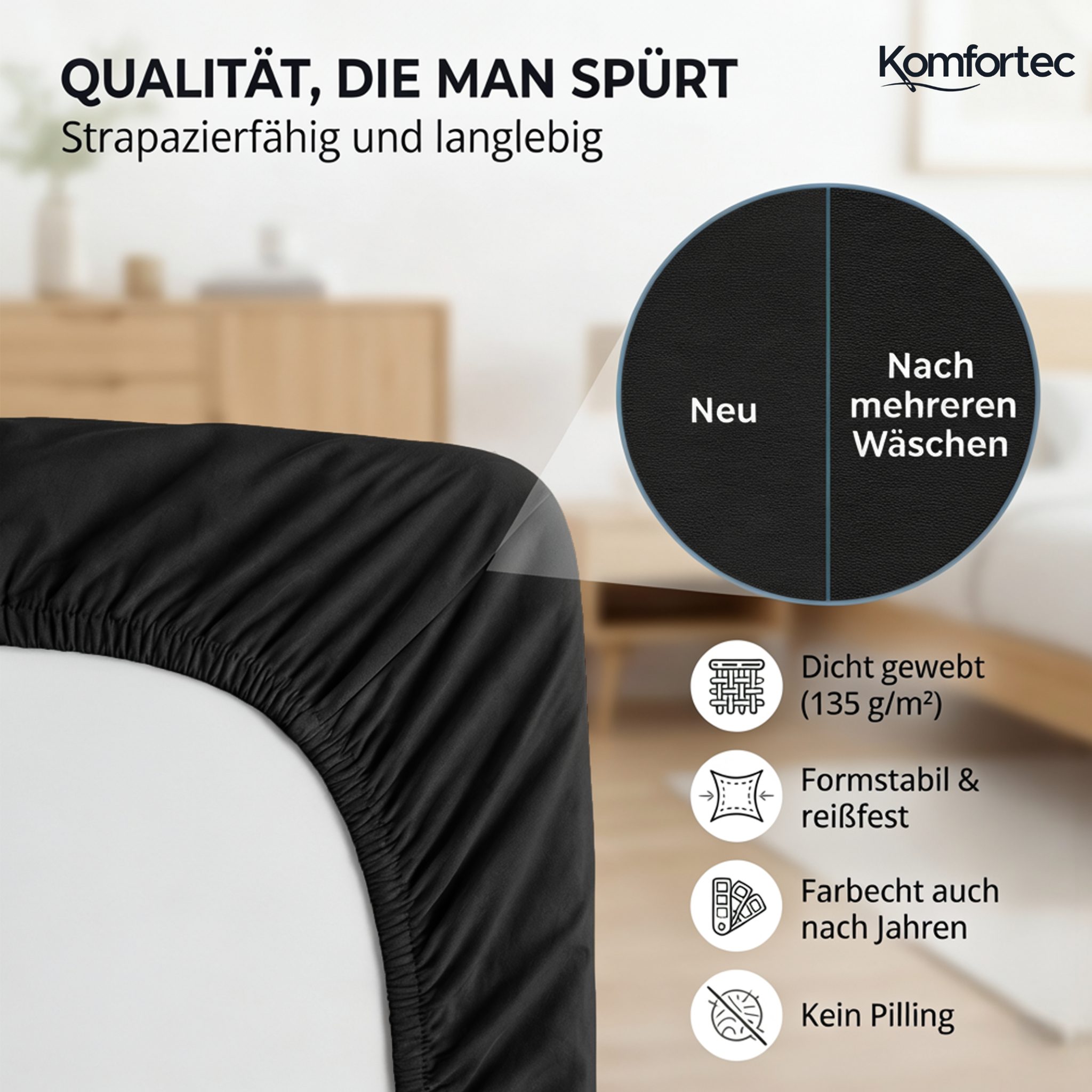 Komfortec Spannbettlaken Jersey Spannbettuch, 90x200, 140x200, 160x200, 180x200 oder 200x200 cm, 100% Baumwolle (135 g/m), Gummizug: Rundum, (2 Stück), OEKO-TEX – Bild 5 von 5