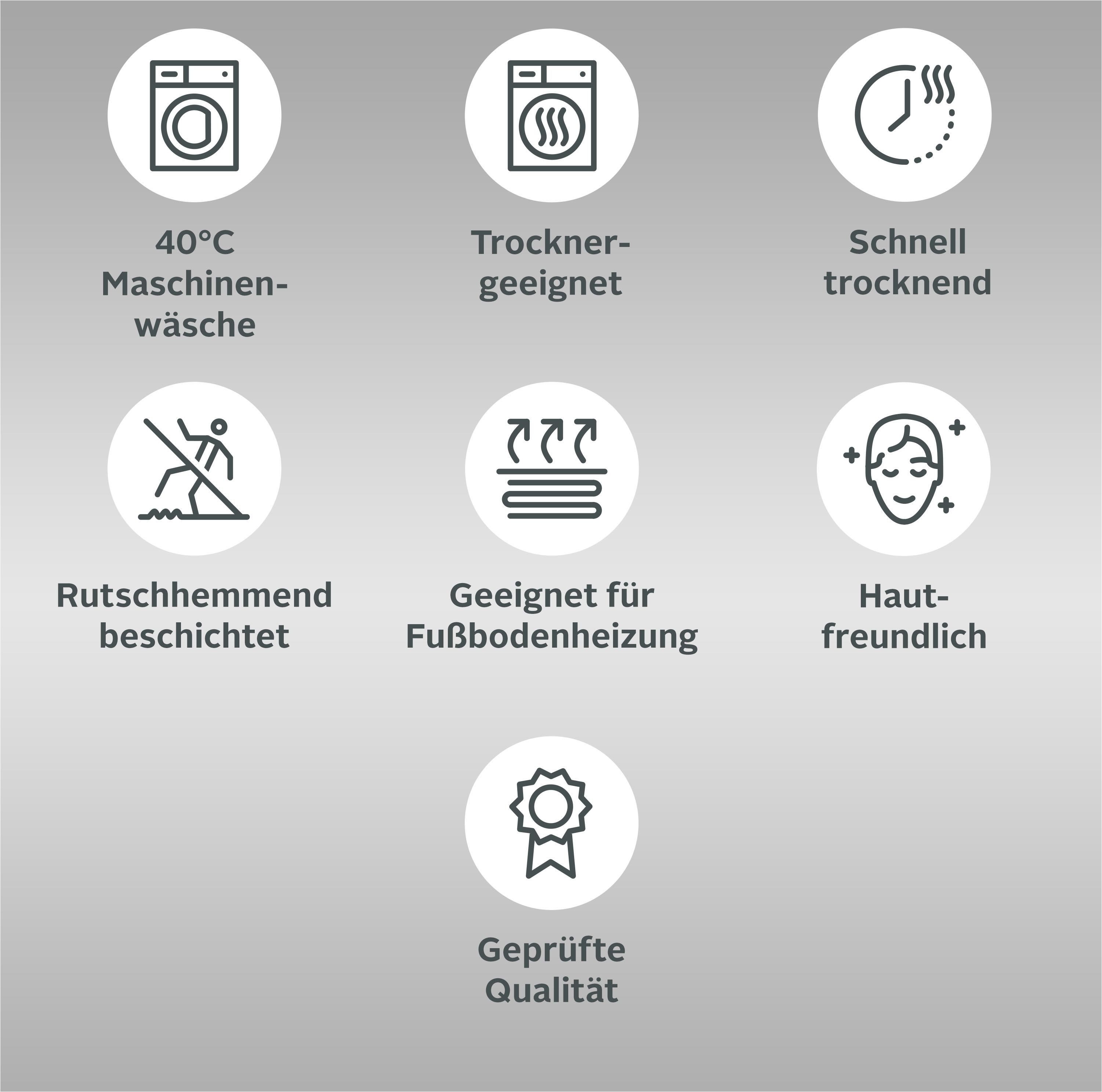 Bruno Banani Badematte Lana, Badvorleger, Badezimmer Teppich, Höhe 25 mm, rutschhemmend beschichtet, fußbodenheizungsgeeignet, schnell trocknend, strapazierfähig, Polyacryl, rechteckig, 3-tlg. Stand-WC Set, Badteppich, Badematten, unifarben, auch als 3 teiliges Set & rund