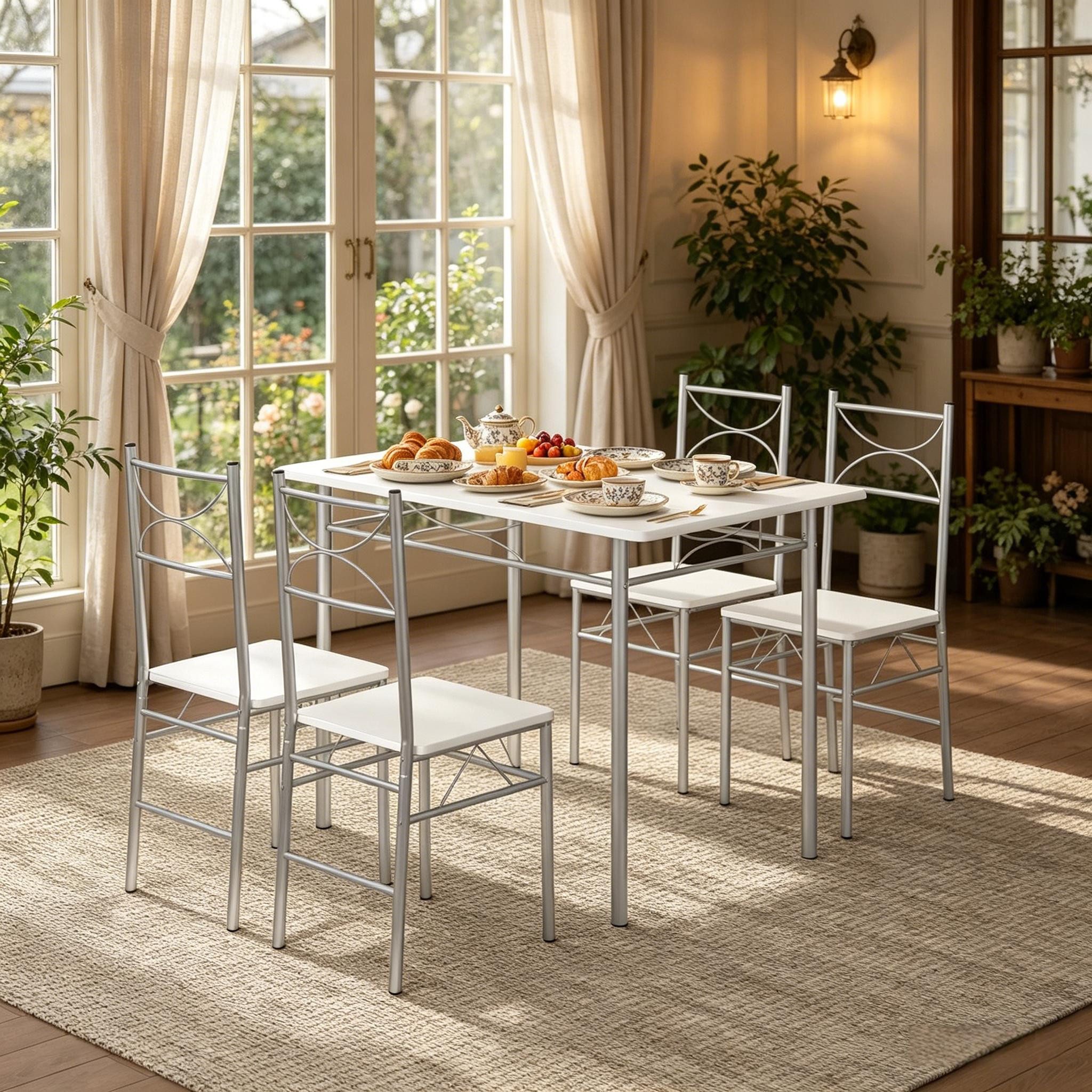 Odikalo Esstisch Wohnzimmertisch Küchentisch mit 4 Stühlen (Modern Design Esszimmer Tisch und Essstühle Fashionable Essmöbel Set Balkon Essmöbel Set Bistro Essmöbel Set(nur mit Esstisch und die Essstühle)
