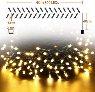 Elegear Lichterkette 40m LED-Lichtervorhang, Timer/Memory-Funktion 8Modi, 300-flammig, für Weihanchtsbaum/Weihanchten Deko, IP44, Batterie